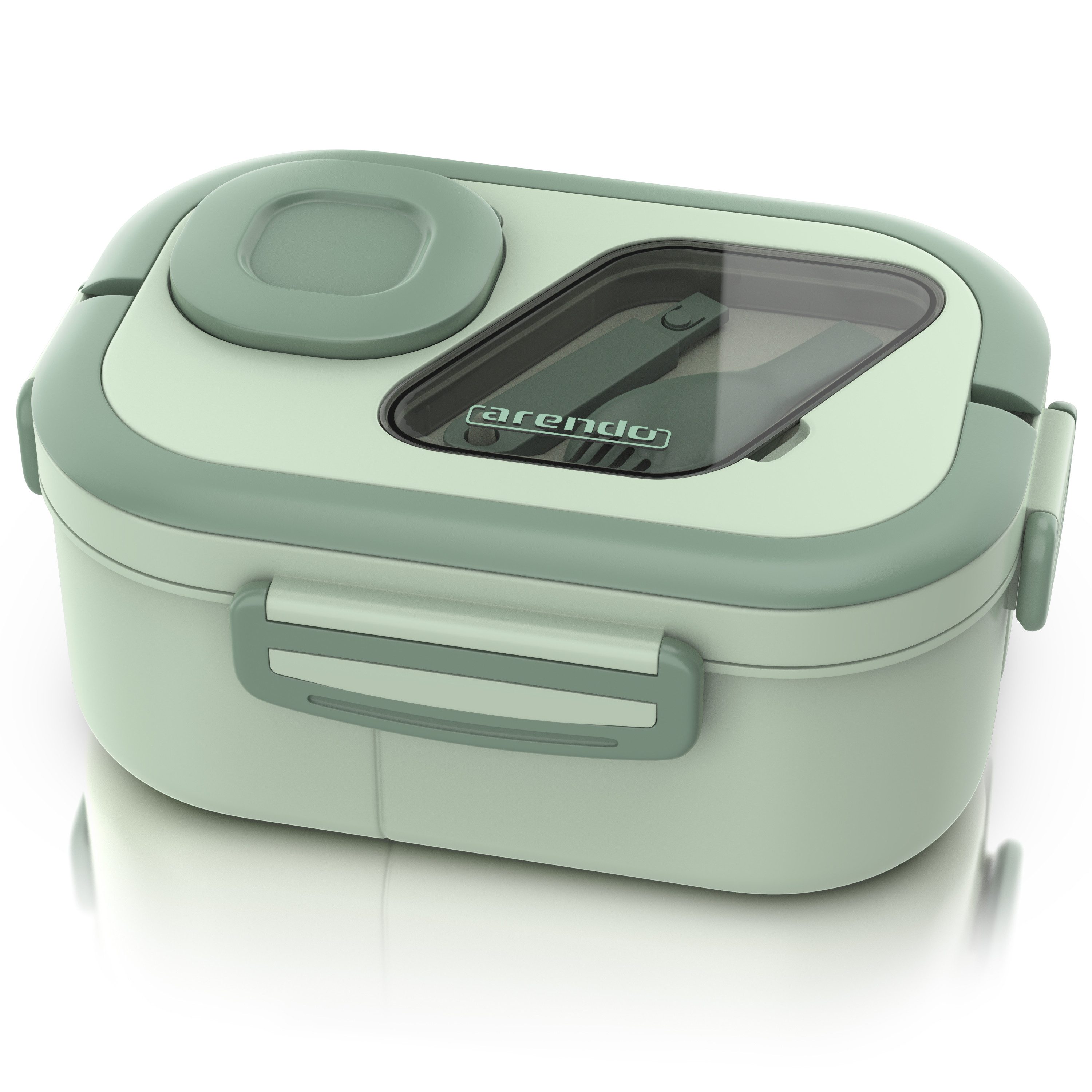 Arendo Lunchbox Bento Box Zweistöckig mit Fächern, Tragegriffen & Besteck, Brotdose, Polyprophylen (PP), (Set, 4-tlg., 6 Fächer plus Butterdose und Besteckfach), Auslaufsicher, mikrowellen- & spülmaschinengeeignet, BPA-frei, 1000 ml