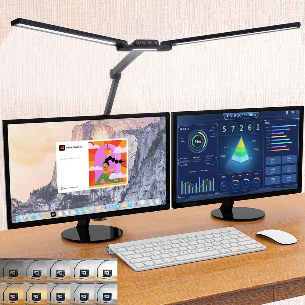 MUPOO LED Schreibtischlampe LED Tischlampe Doppelkopf,Architekten Schreibti günstig online kaufen