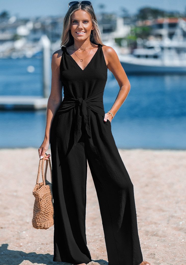 Cupshe Jumpsuit Schleife Taille Weites Bein Ärmellos