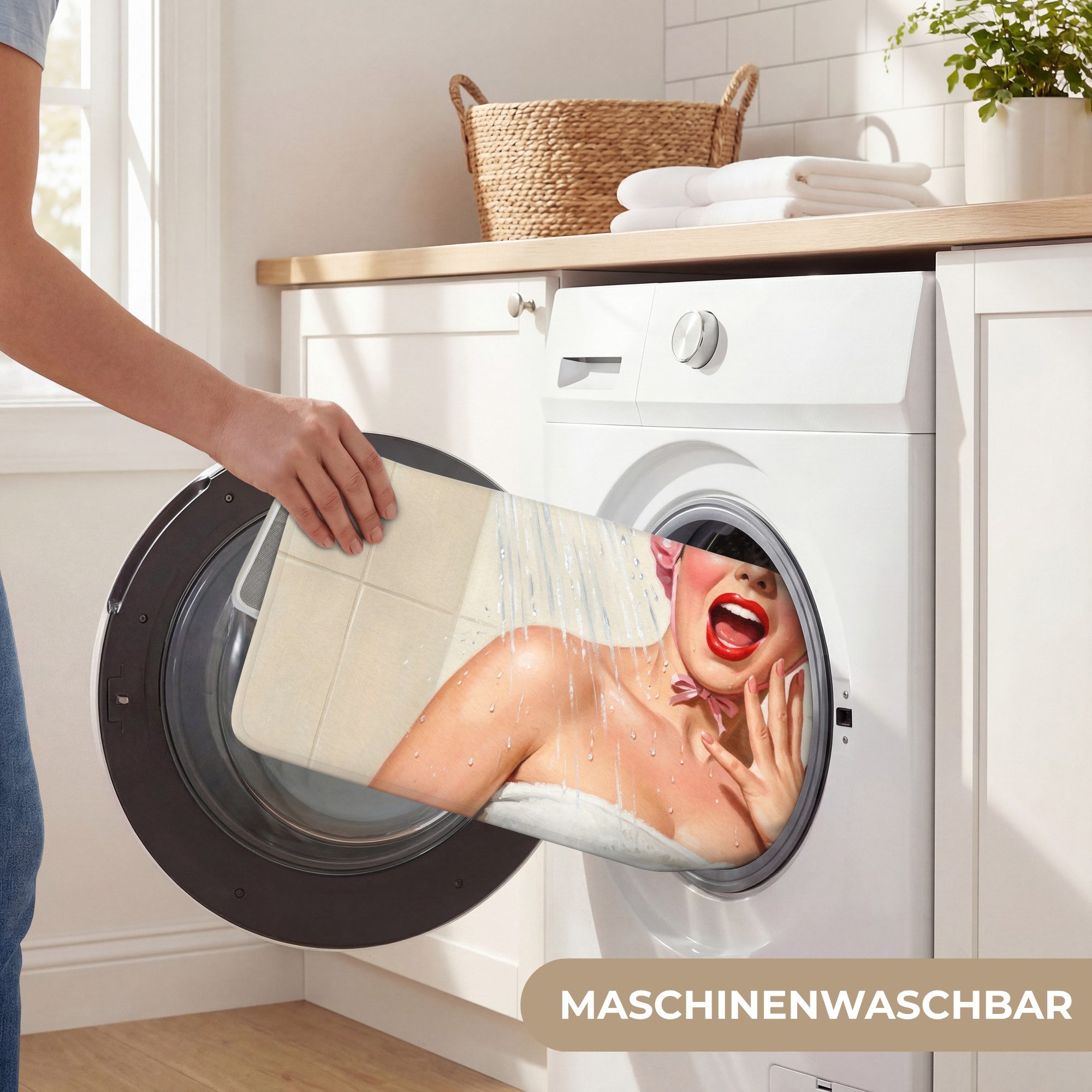 OnlyWow Badematte Frau - Dusche - Rosa, Höhe 10 mm, Polyester, Rechteckig, Badezimmerteppich, Badteppich, Rutschfest, Badvorleger, Waschbar – Bild 5 von 5