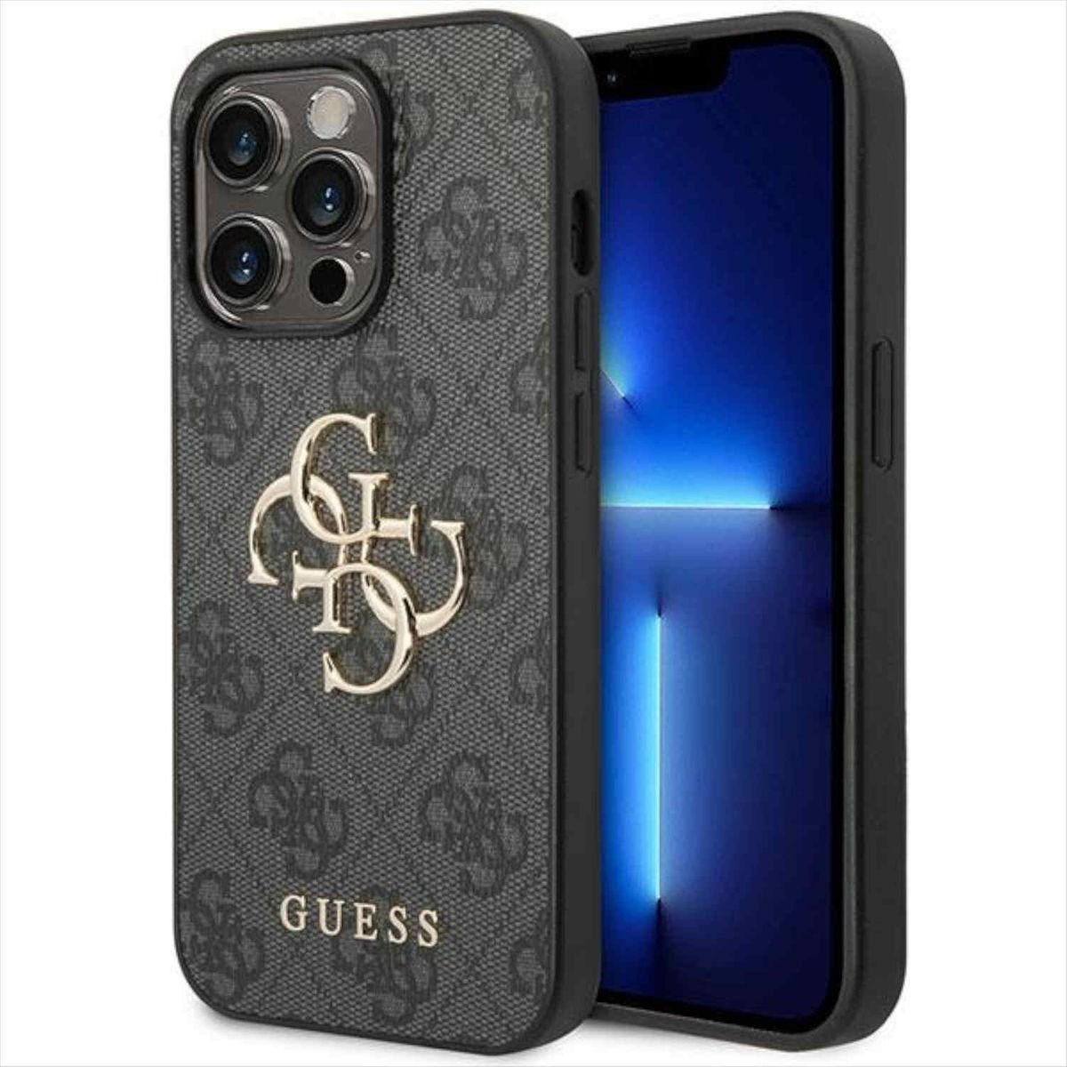 Guess Smartphone-Hülle Guess Apple iPhone 15 Pro Max Schutzhülle Cover 4G Metal Logo Grau