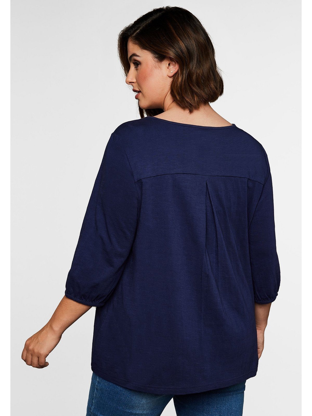 Damen Shirts Sheego 3/4-Arm-Shirt Shirt mit Kellerfalte an der Rückenpasse