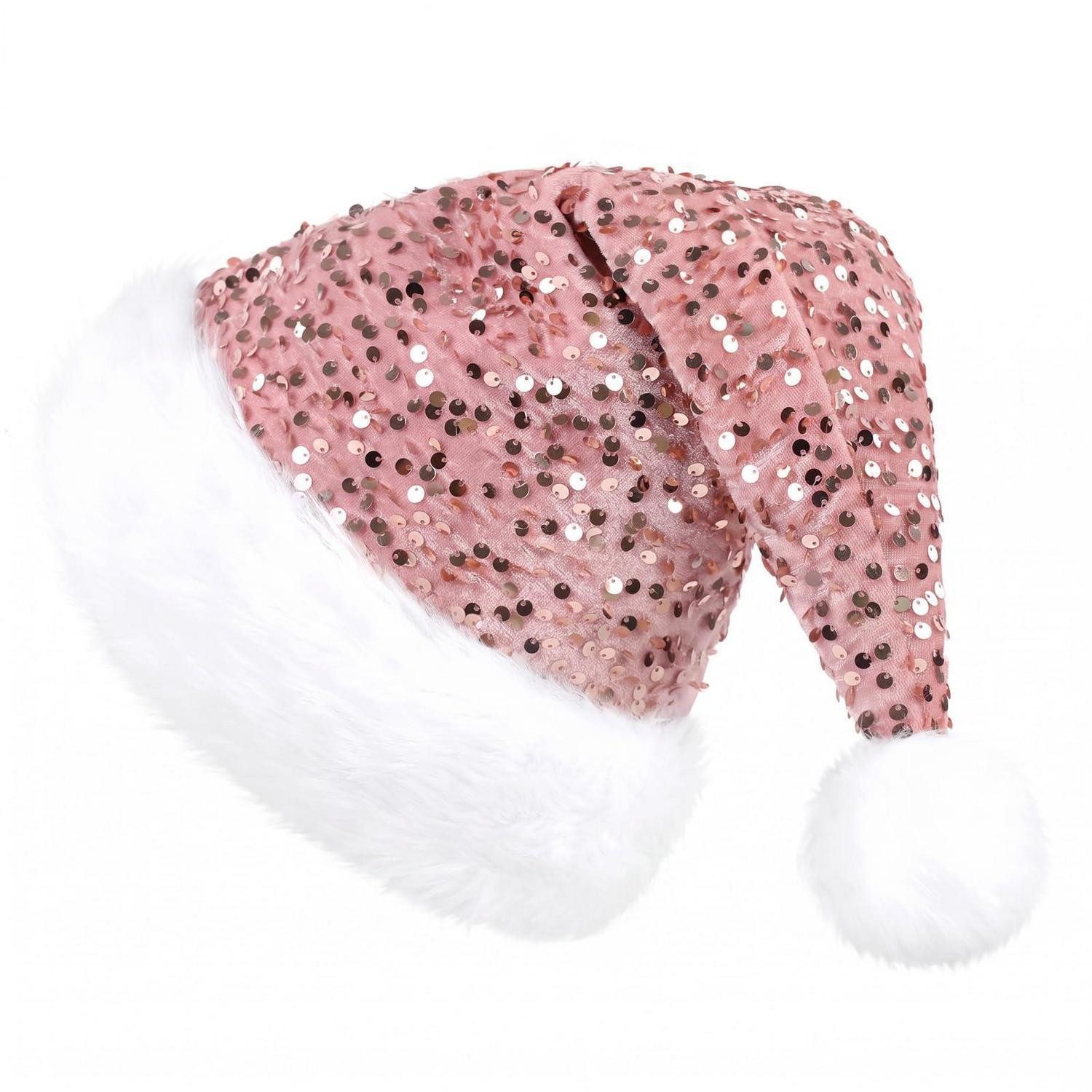 LuxusKollektion Kostüm Nikolausmütze Rosa Pailletten Plüsch Rand