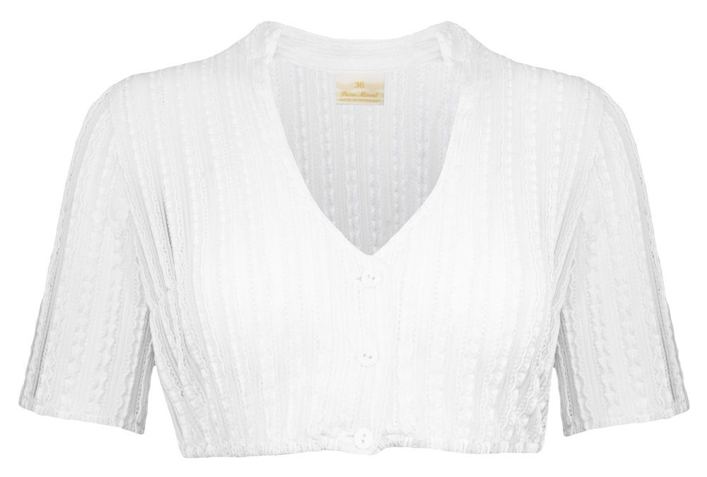 Dirndlbluse für Damen Halbarm Spitzenbluse "Liora" mit Stehkragen - Weiß