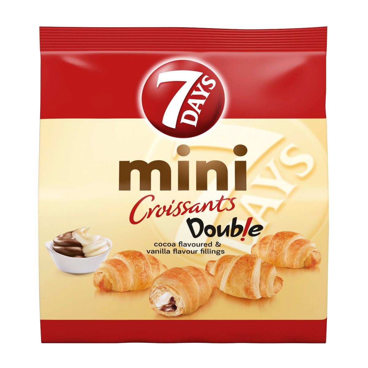 7 Days Süßigkeit, 7Days Croissants Mini Double Vanille Kakao Geschmack Packung 185g