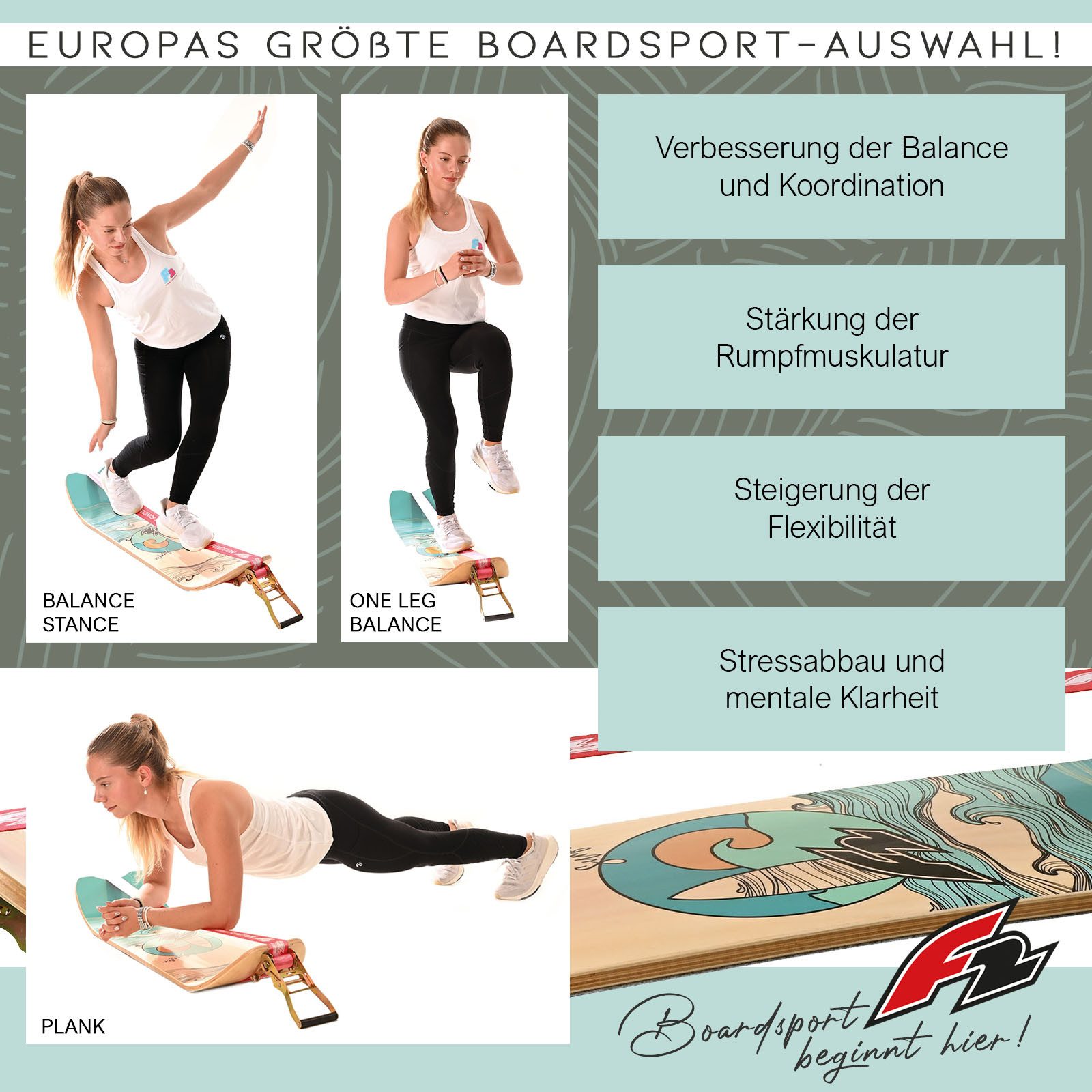 F2 Balanceboard F2 Balance Board Surfline Board Slackline Training - Farbe wählbar