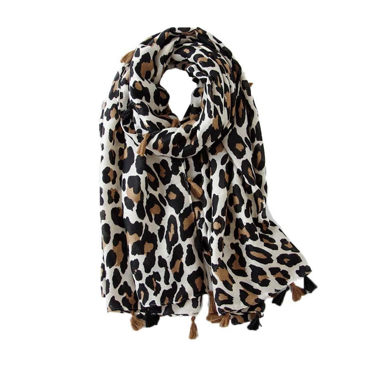 LuxusKollektion XXL-Schal Schal Damen Leopardenmuster B-Beige 180x90cm, (1-St)