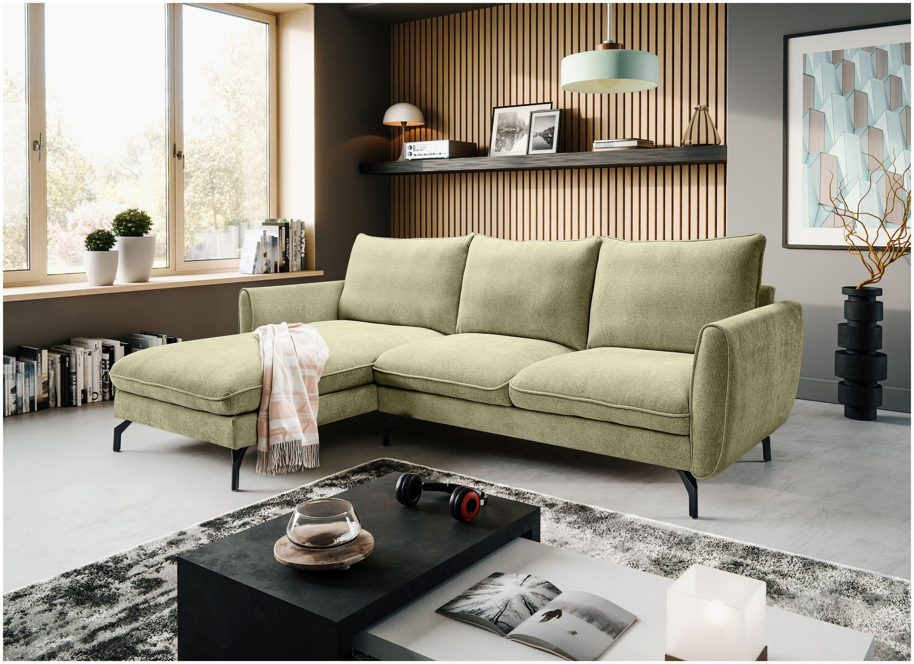 xonox.home Ecksofa, in L-Form Recamiere links aus Webstoff in grün B/H/T: 259x87x165cm