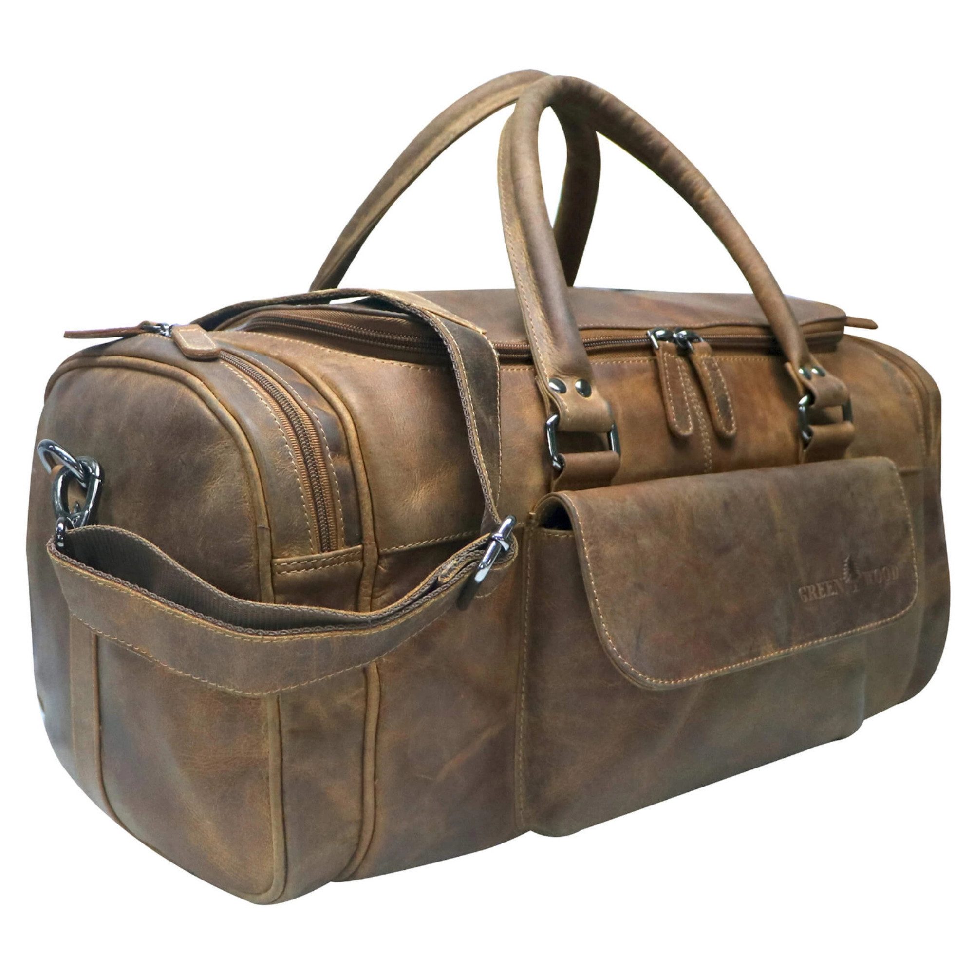 GREENWOOD Weekender Sporttasche Echtleder Reisetasche, Vollrindleder