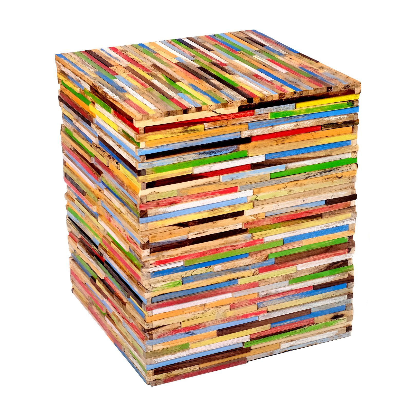 Brillibrum Hocker Bunter Beistelltisch 45 cm aus Echtholz Upcycling Bunt Hocker