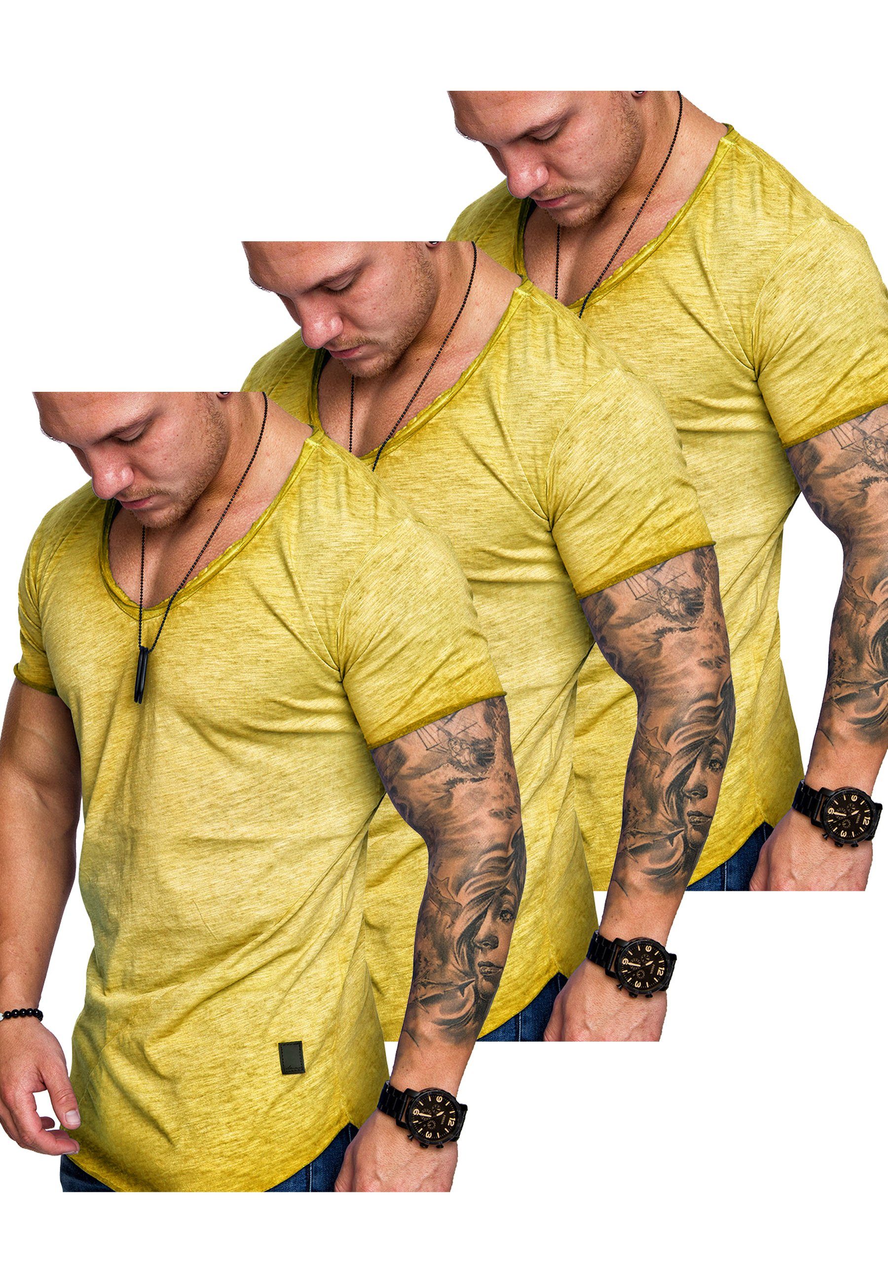 Amaci&Sons T-Shirt 3. SAN FRANCISCO T-Shirts 3er-Pack (3er-Pack) Herren Basic Oversize T-Shirt mit V-Ausschnitt (3x Gelb)