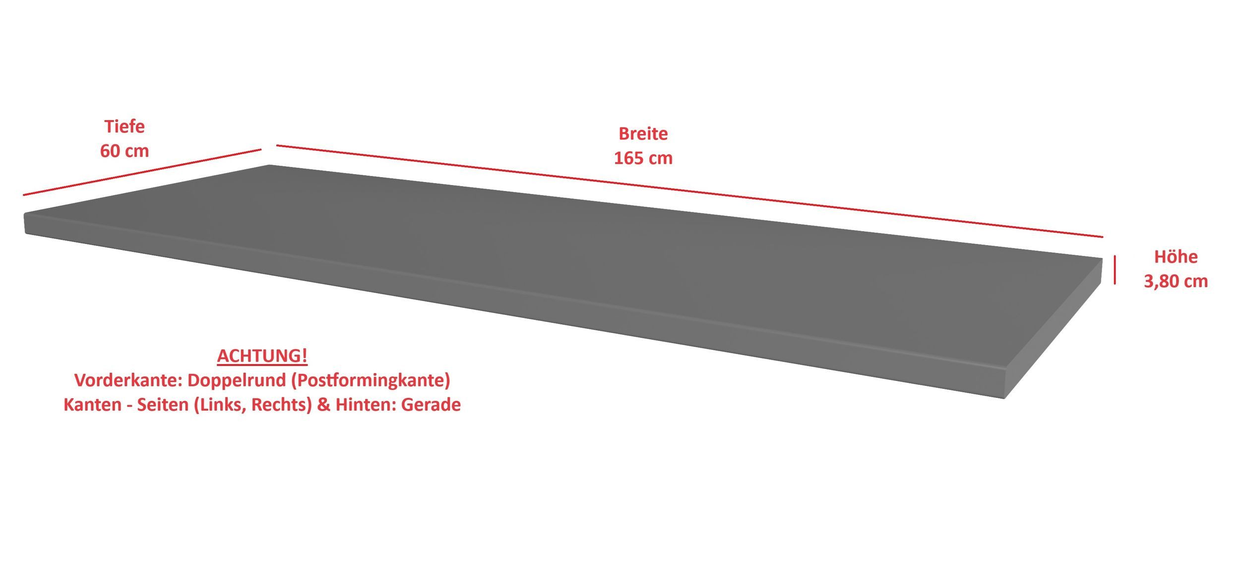 Küchen-Preisbombe Arbeitsplatte Dekor Anthrazit matt Küche Nessa, Scandi, Old Style, Ava-AR, Luna (1, 1 St), Breite 165 cm / Tiefe ca. 60 cm / Höhe ca. 3,8 cm