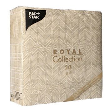 PAPSTAR Papierserviette 50 Servietten "ROYAL Collection" 1/4-Falz 40 cm x 40 cm sand "Leaves", (50 St), 1/4-Falzung