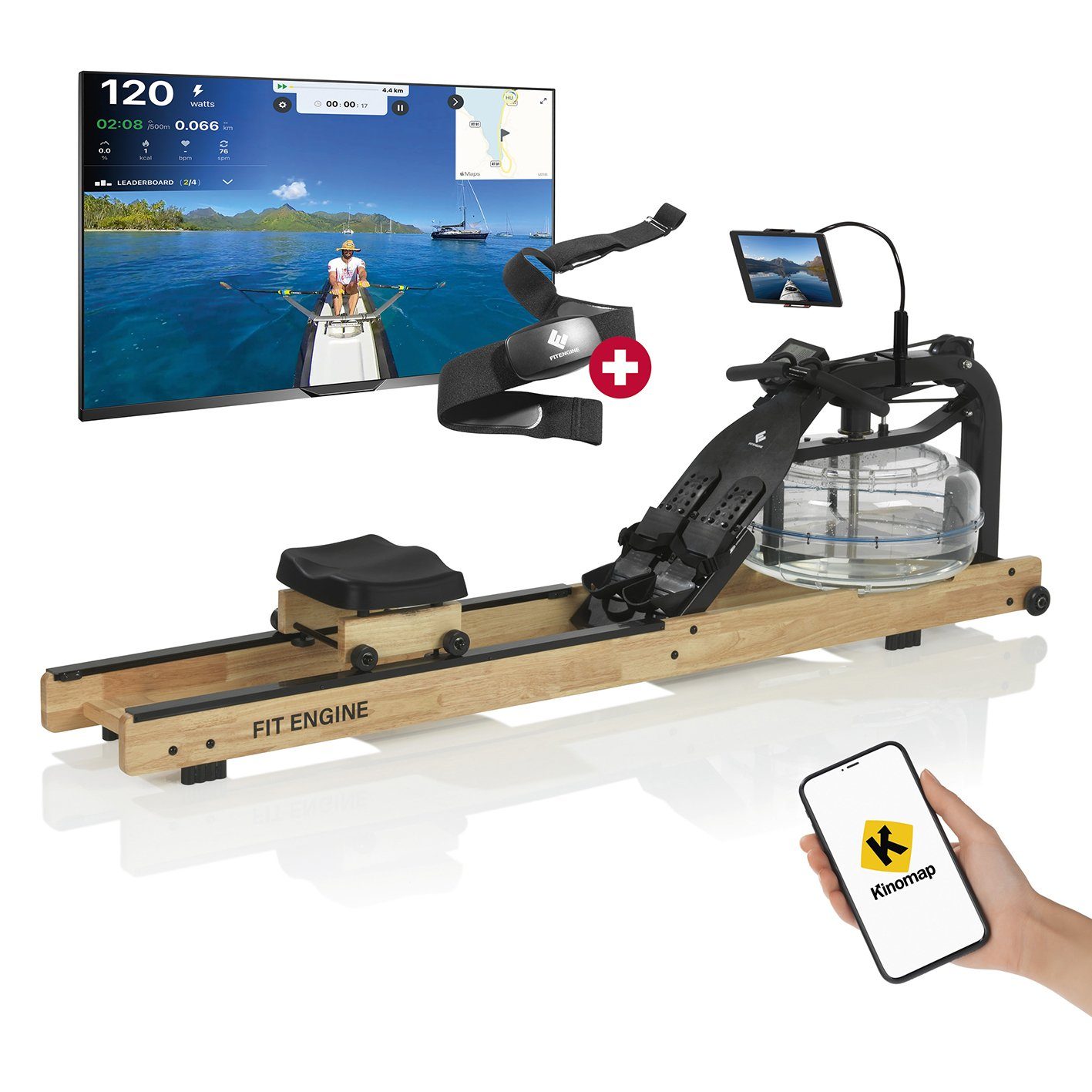 FitEngine Rudergerät »Ruderzugmaschine - Wasser-Rudergerät - Smart 210 cm -  Holz/Schwarz + Herzfrequenzmesser« online kaufen | OTTO