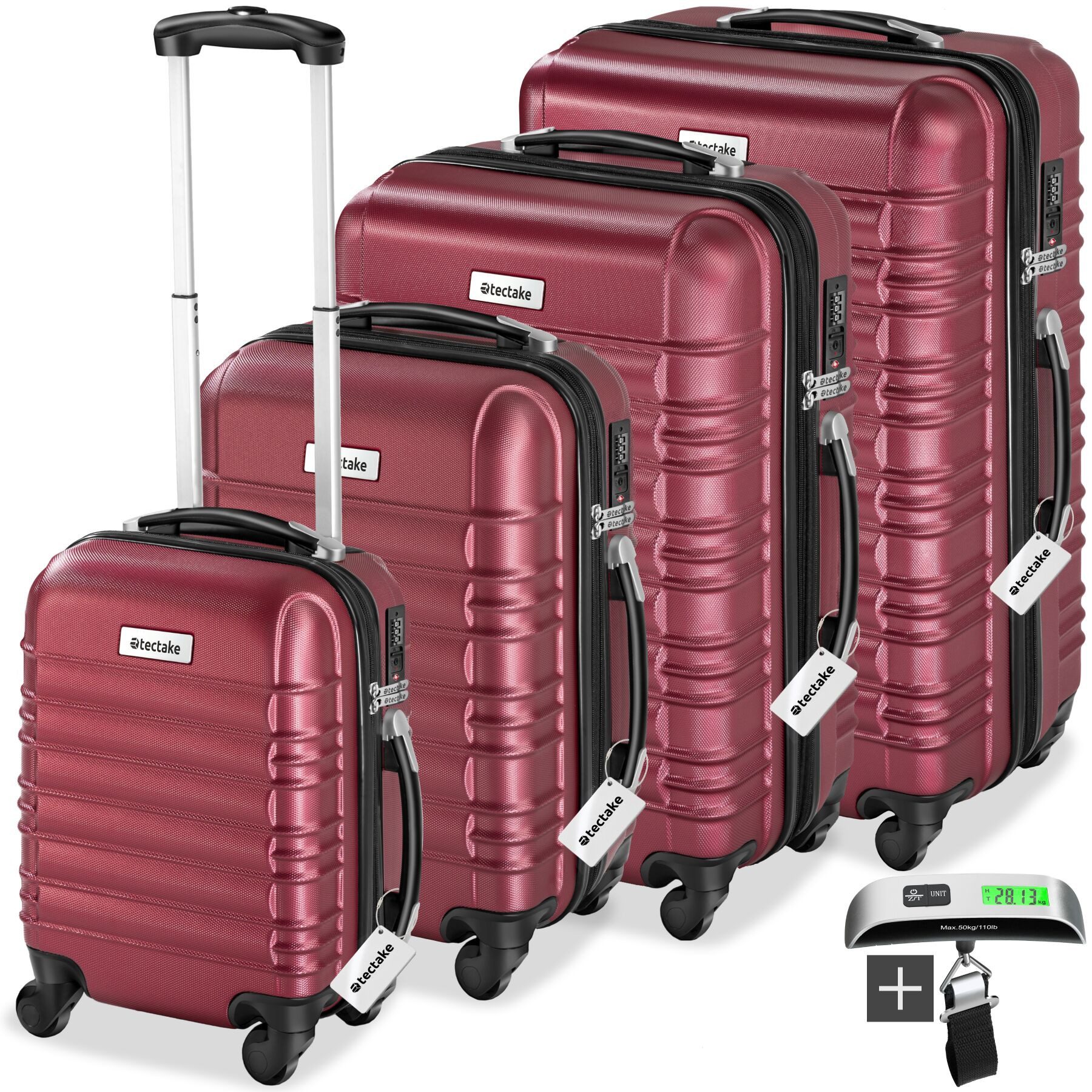 tectake Trolley Hartschalenkoffer-Set, 4 Rollen, 4-teilig aus robustem ABS- günstig online kaufen