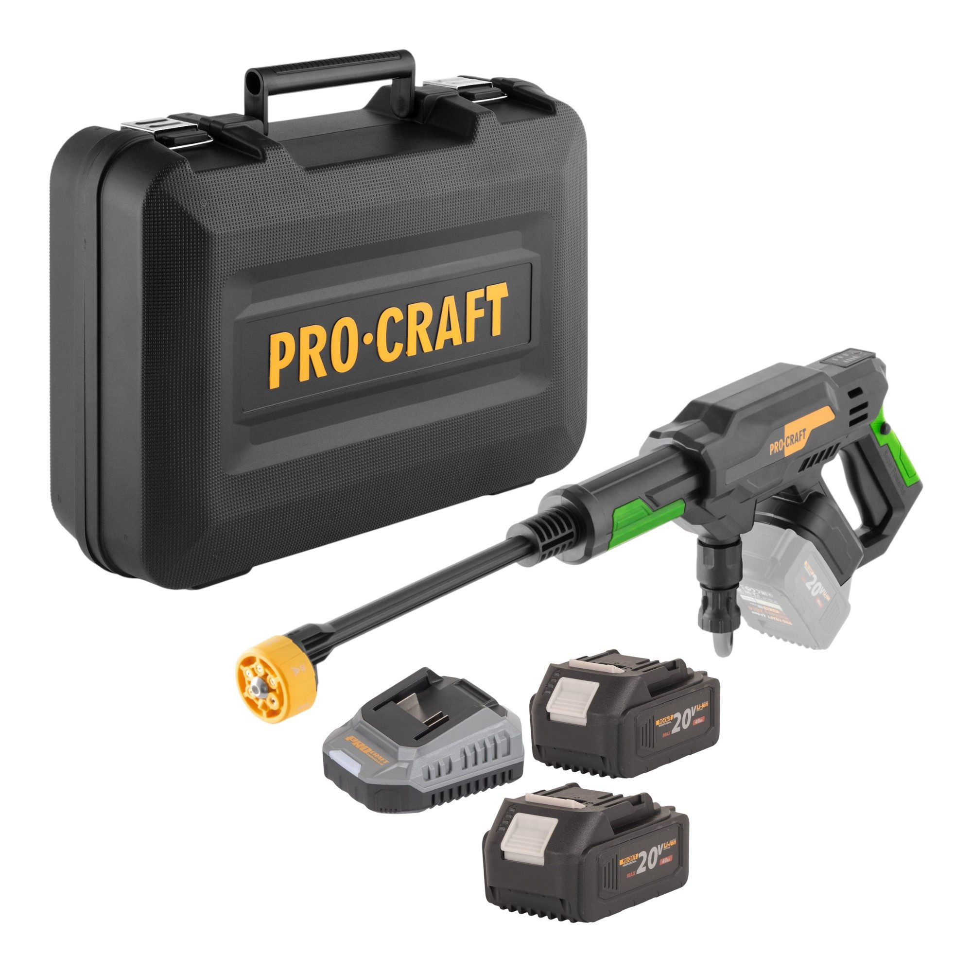 PRO CRAFT Hochdruckreiniger CW20bb 20 V 30 bar 180 l/h + 2x Akku 4,0 Ah + Ladegerät + Koffer