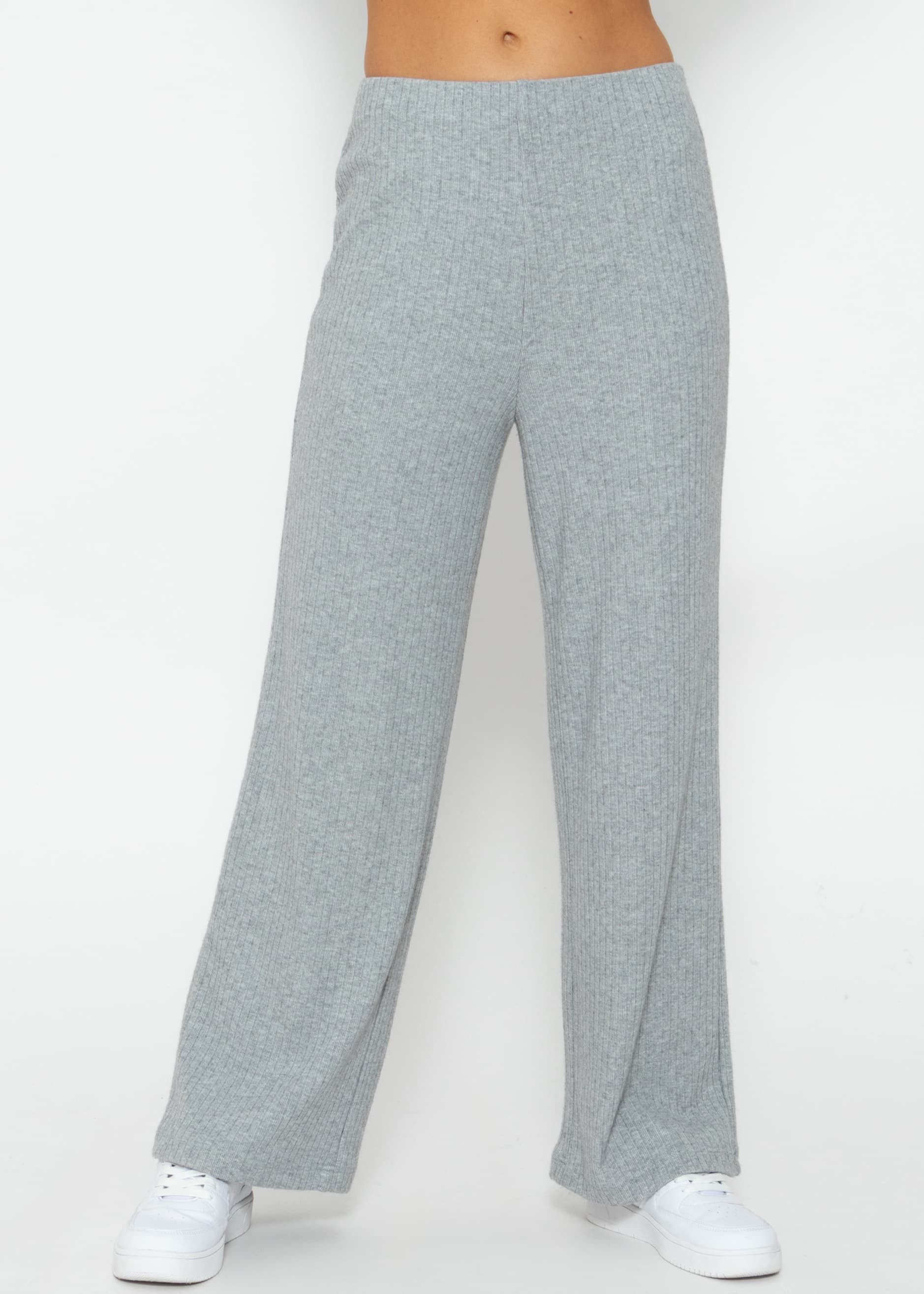 SASSYCLASSY Stoffhose Lässige Schlupfhose mit Wide-Leg Gerippte Stoffhose mit weitem Bein, Bequeme Schlaghose mit Gummibund
