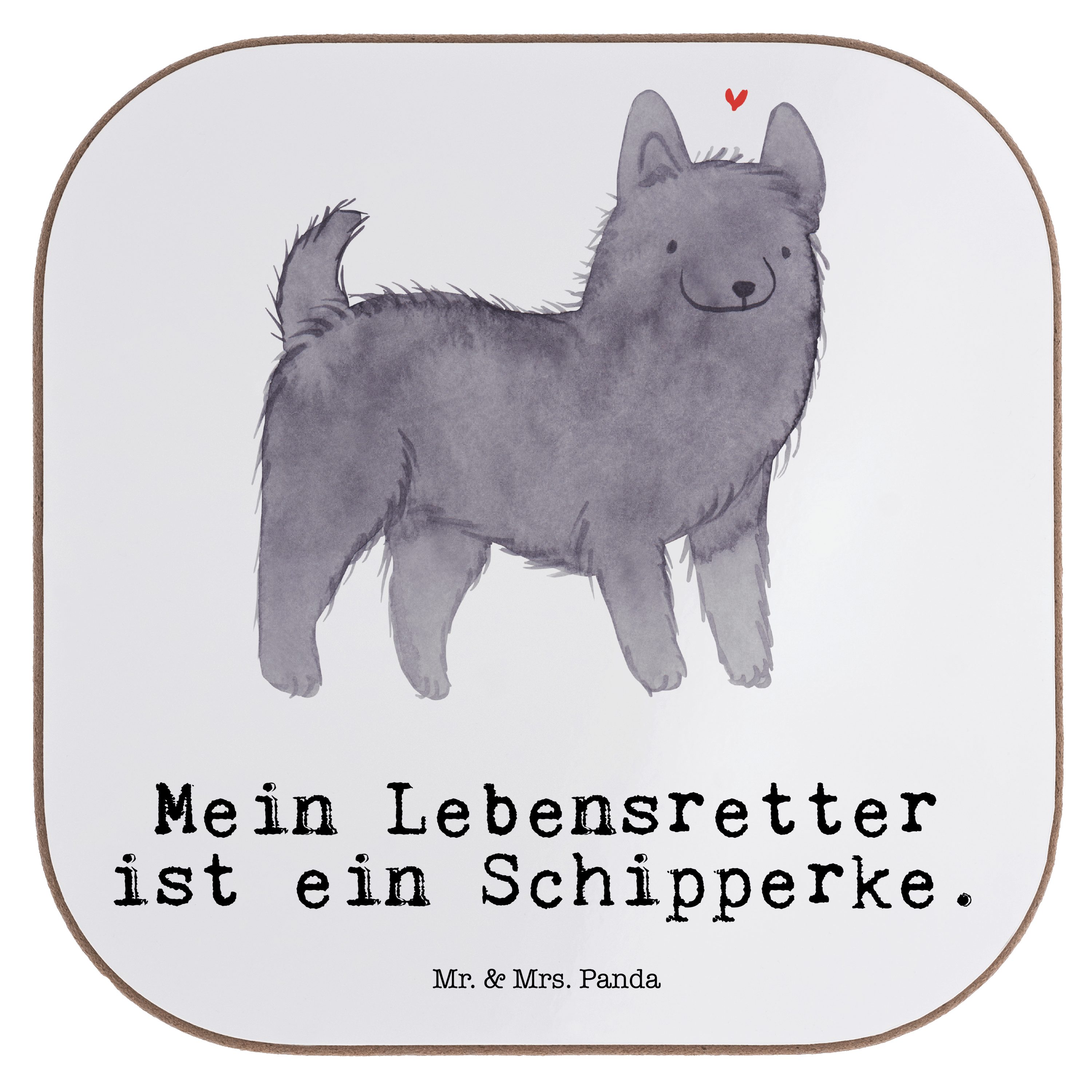 Mr. & Mrs. Panda Getränkeuntersetzer Schipperke Lebensretter - Weiß - Geschenk, Hundebesitzer, Rassehund, 1-tlg.