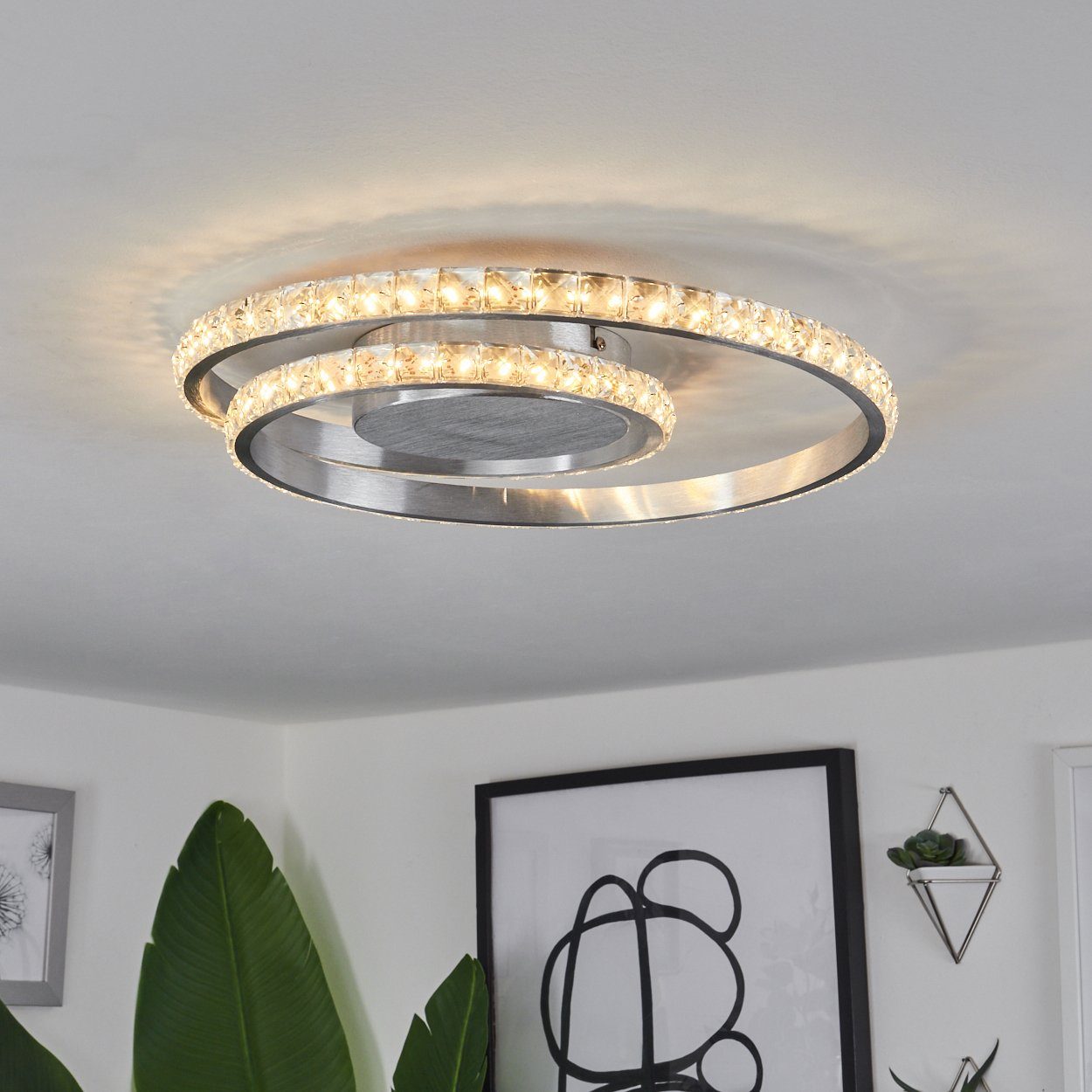 LED Deckenleuchte Tanganheira, 38,5 Cm, Dimmbar, 1950 Lumen, 3000K, In Alu-Optik Mit Glitzereffekt