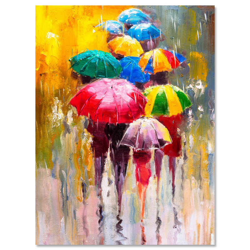 wandmotiv24 Leinwandbild Malerei, Regenschirme, Menschen, Kunst & Gemälde (1 St), Wandbild, Wanddeko, Leinwandbilder in versch. Größen