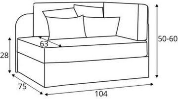 MOEBLO Kindersofa RAISA, Schlafsessel Couch für Kinderzimmer Kindersofa Jugendsofa, mit Schlaffunktion und Bettkasten