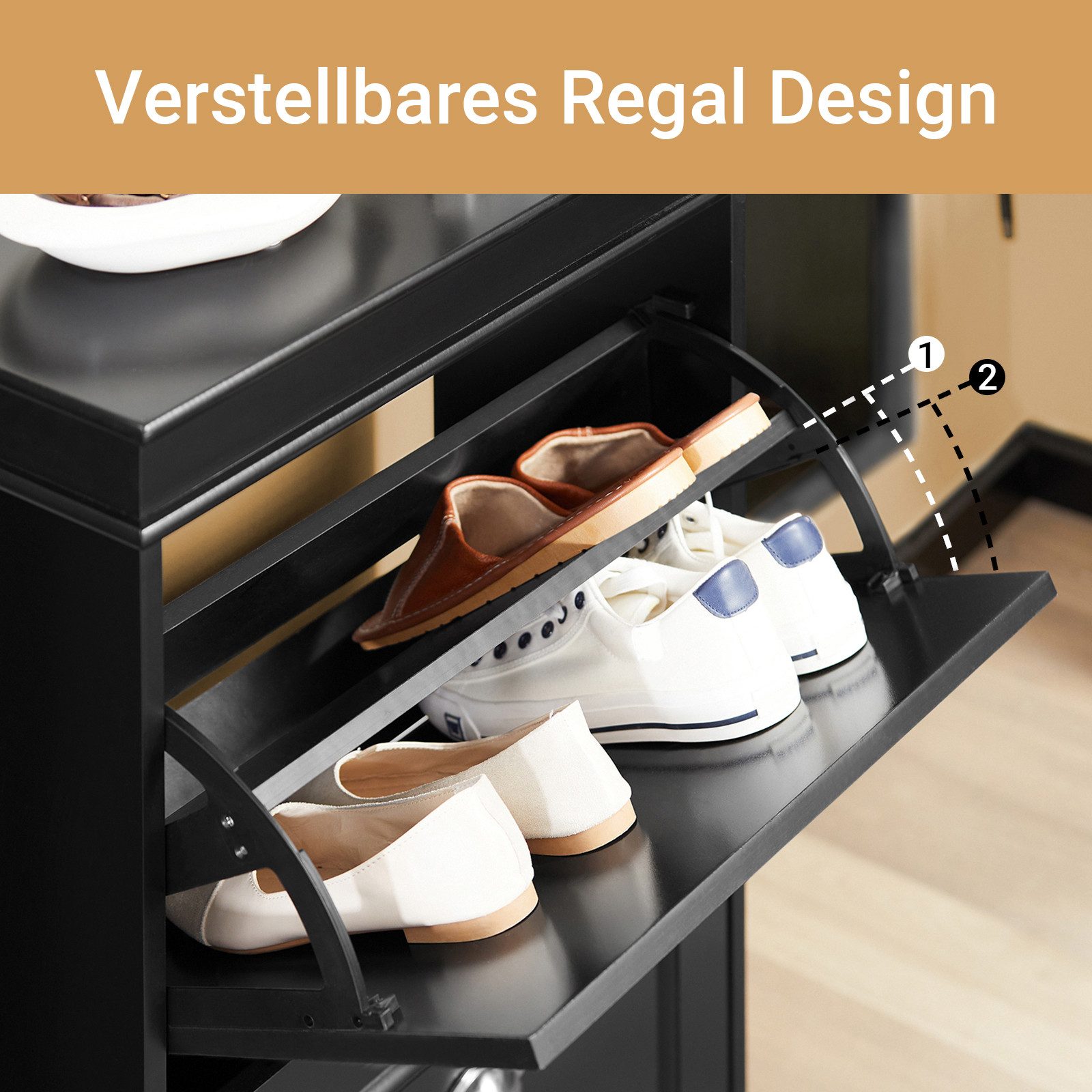 SoBuy Schuhschrank FSR78/FSR79/FSR94, Schuhkipper, Schuhregal, Schuhbank, mit Klappen mit 1/2/3/4 Klappen, Schuhschrank schmal, Schuhbank Schuhablage, Flur – Bild 4 von 5