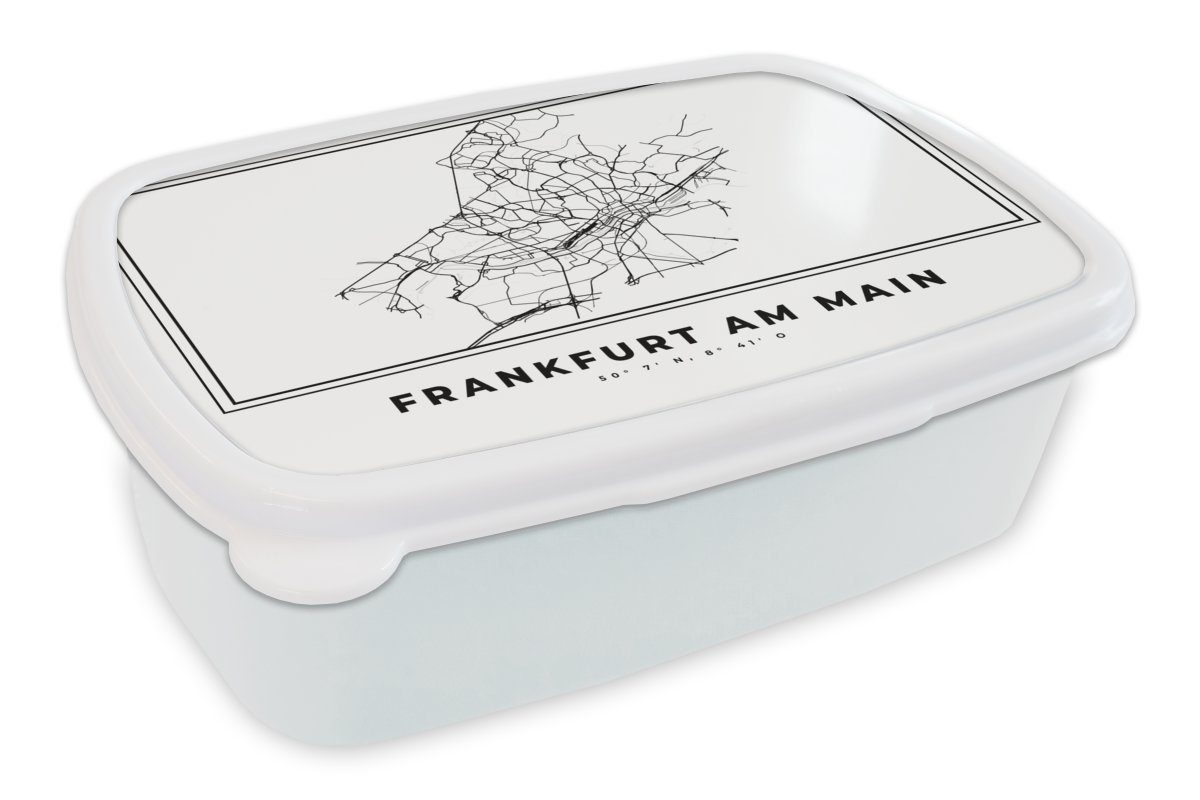 MuchoWow Lunchbox Deutschland - Frankfurt am Main - Stadtplan - Karte - Schwarz-weiß -, Kunststoff, (2-tlg), Brotbox für Kinder und Erwachsene, Brotdose, für Jungs und Mädchen