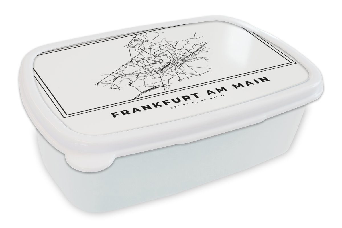 und Jungs Kinder Lunchbox Deutschland Frankfurt und Schwarz-weiß Erwachsene, - für Kunststoff, -, Karte Brotdose, MuchoWow - für - Stadtplan Brotbox Main am - Mädchen (2-tlg),