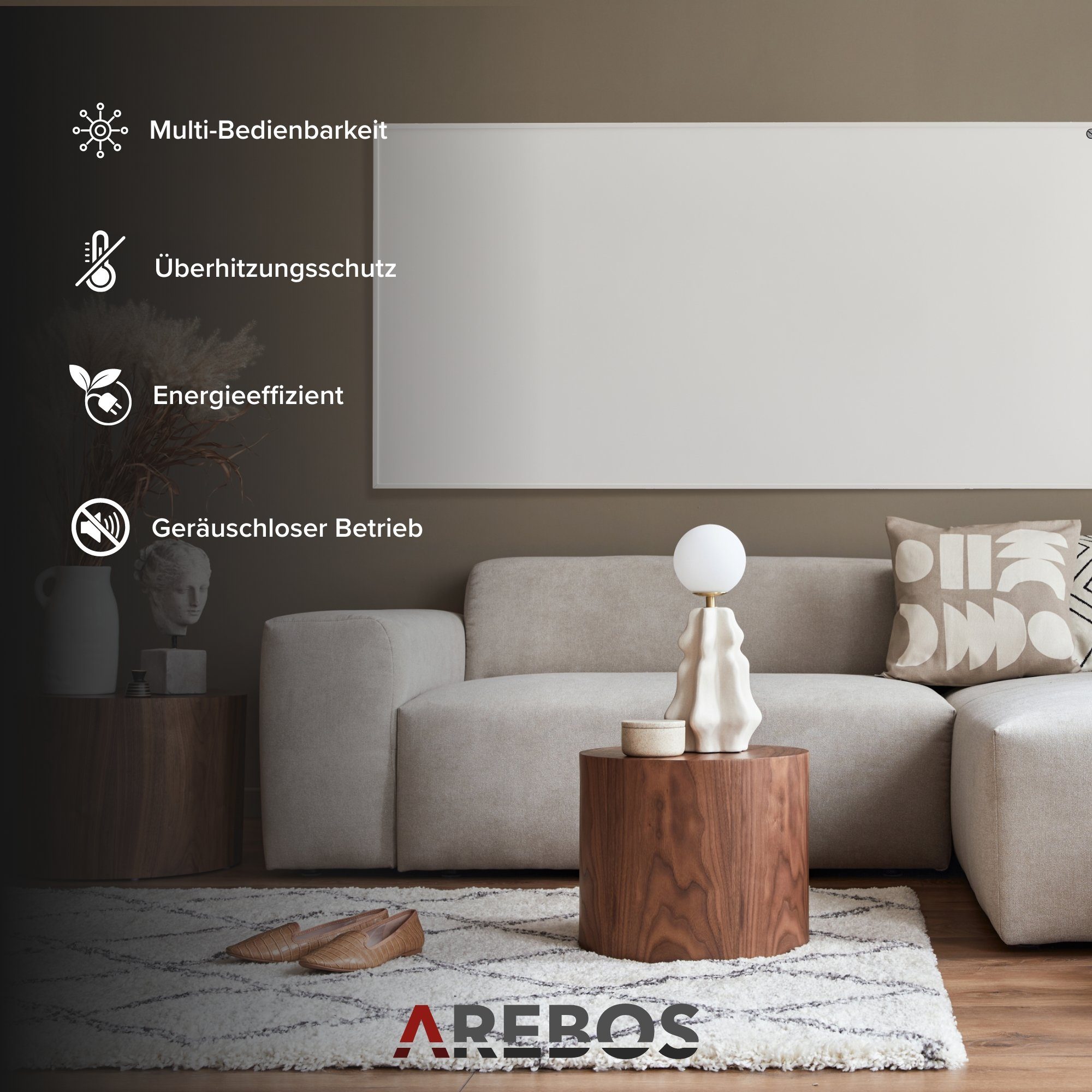 W, Flachheizung mit GoogleHome: Arebos W Thermostat Heizpaneel über Wandheizung Infrarotheizung Steuerung Alexa: Ja Ja 700 über 700 Elektroheizung Steuerung