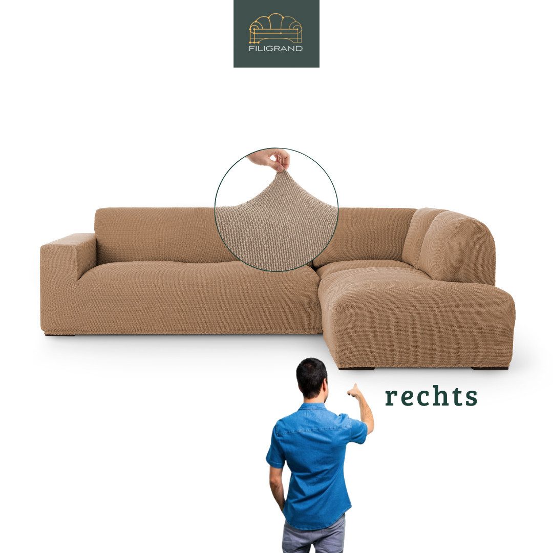 Belmarti Ecksofahusse Bezug für Ecksofa mit Halbinsel rechts/links, elastisches Material, hochwertiger und langlebiger Baumwollmix