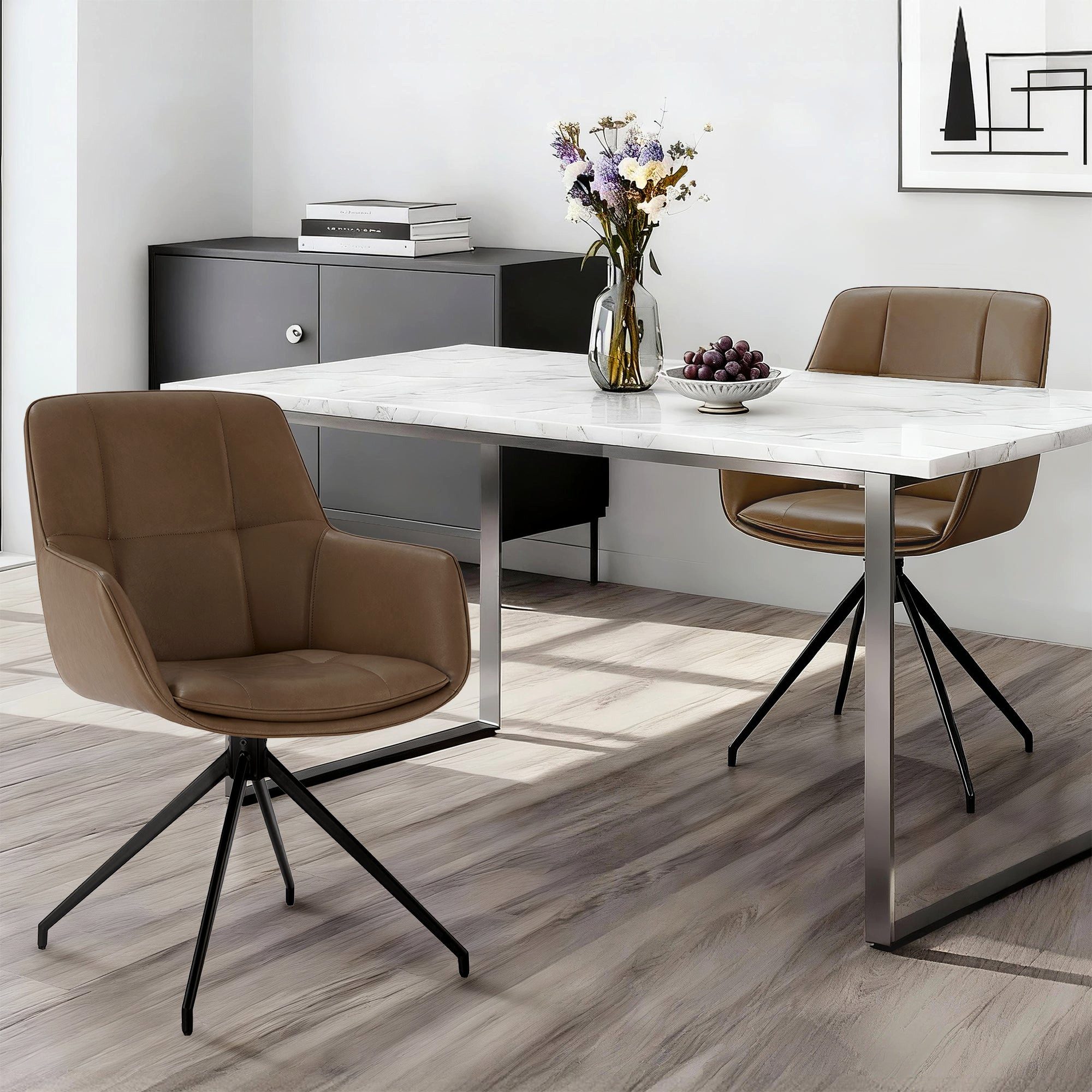CHITA Polsterstuhl Esszimmerstühle drehbar 360° mit Armlehne, Rückenlehne Kunstleder (Set, 2 St), Drehstuhl mit verstellbaren Füßen für Esszimmer und Wohnzimmer
