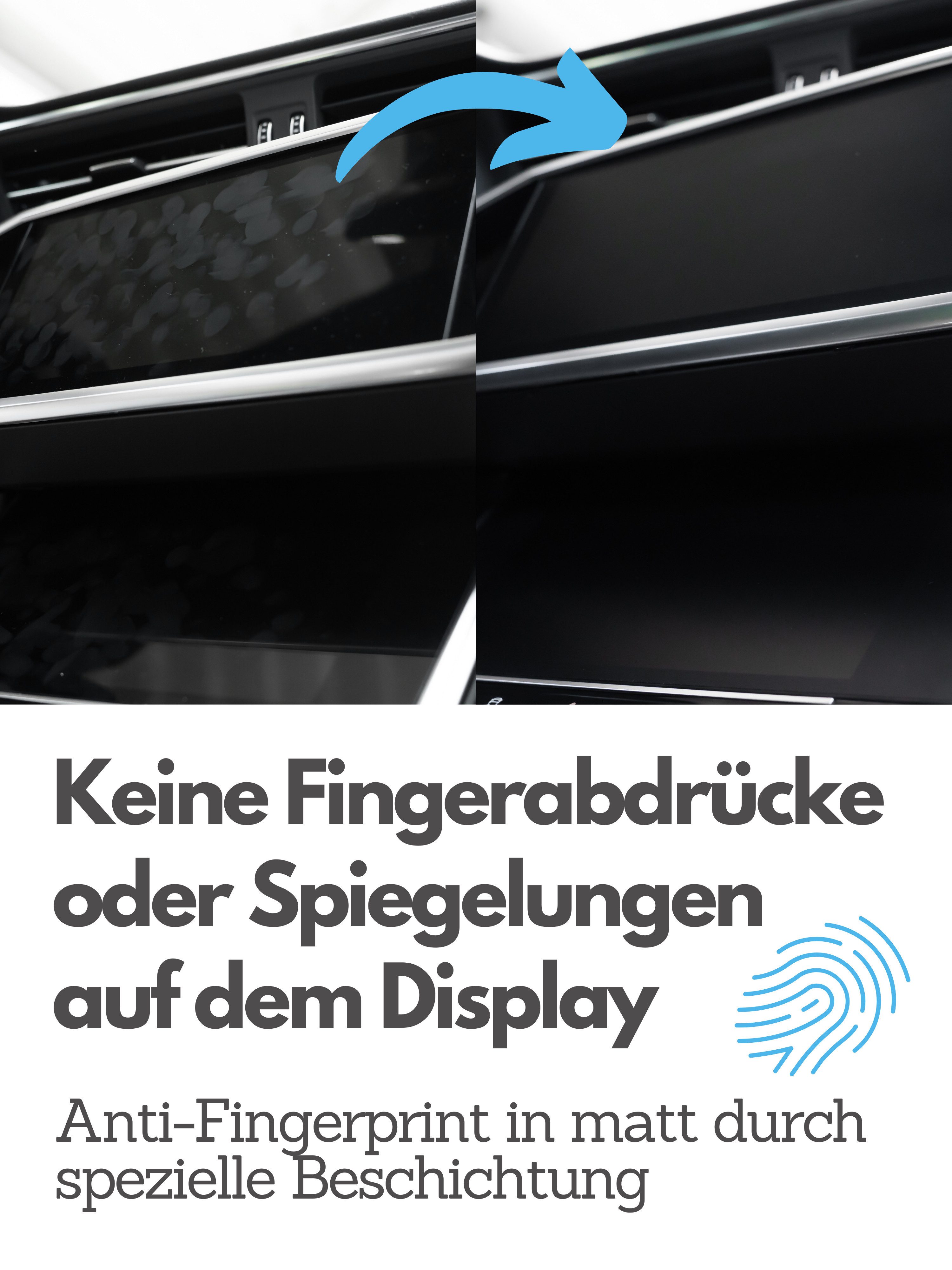 DISSKIN Displayschutzfolie DISSKIN Displayschutzfolie für Audi e-tron SUV (2 Teile) MATT für Audi Q8 / SQ8 / RSQ8 Display, 1 Stück, Anti-Fingerabdruck