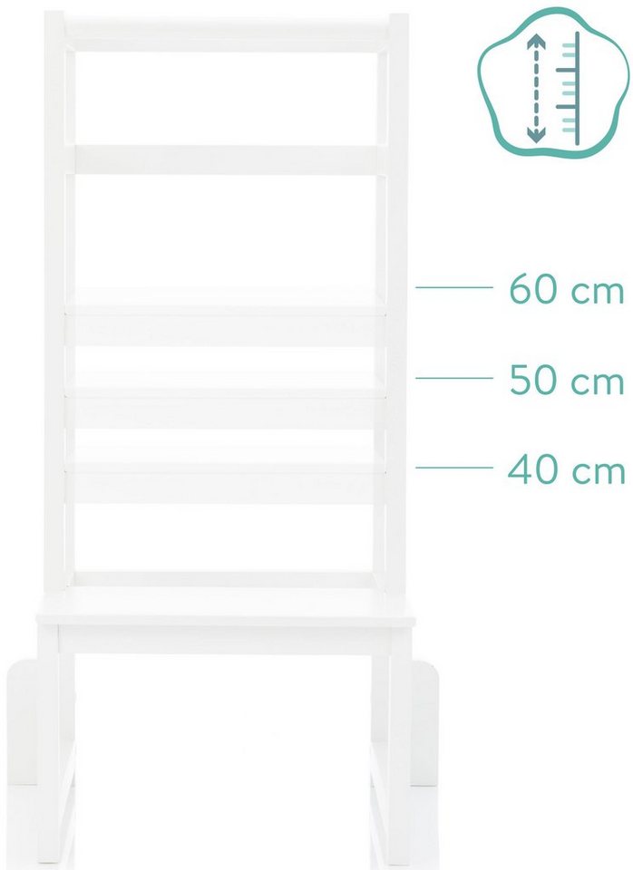 Fillikid Stehhilfe Lernturm, weiß, aus Holz, Mitwachsend dank  höhenverstellbarem Stand- und Fußbrett (40/50/60 cm)