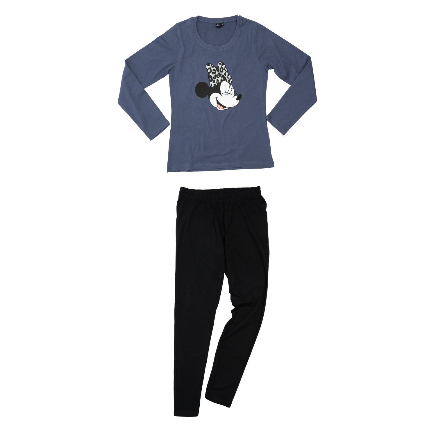 United Labels® Schlafanzug Disney Minnie Mouse Schlafanzug für Damen Langarm Blau/Schwarz