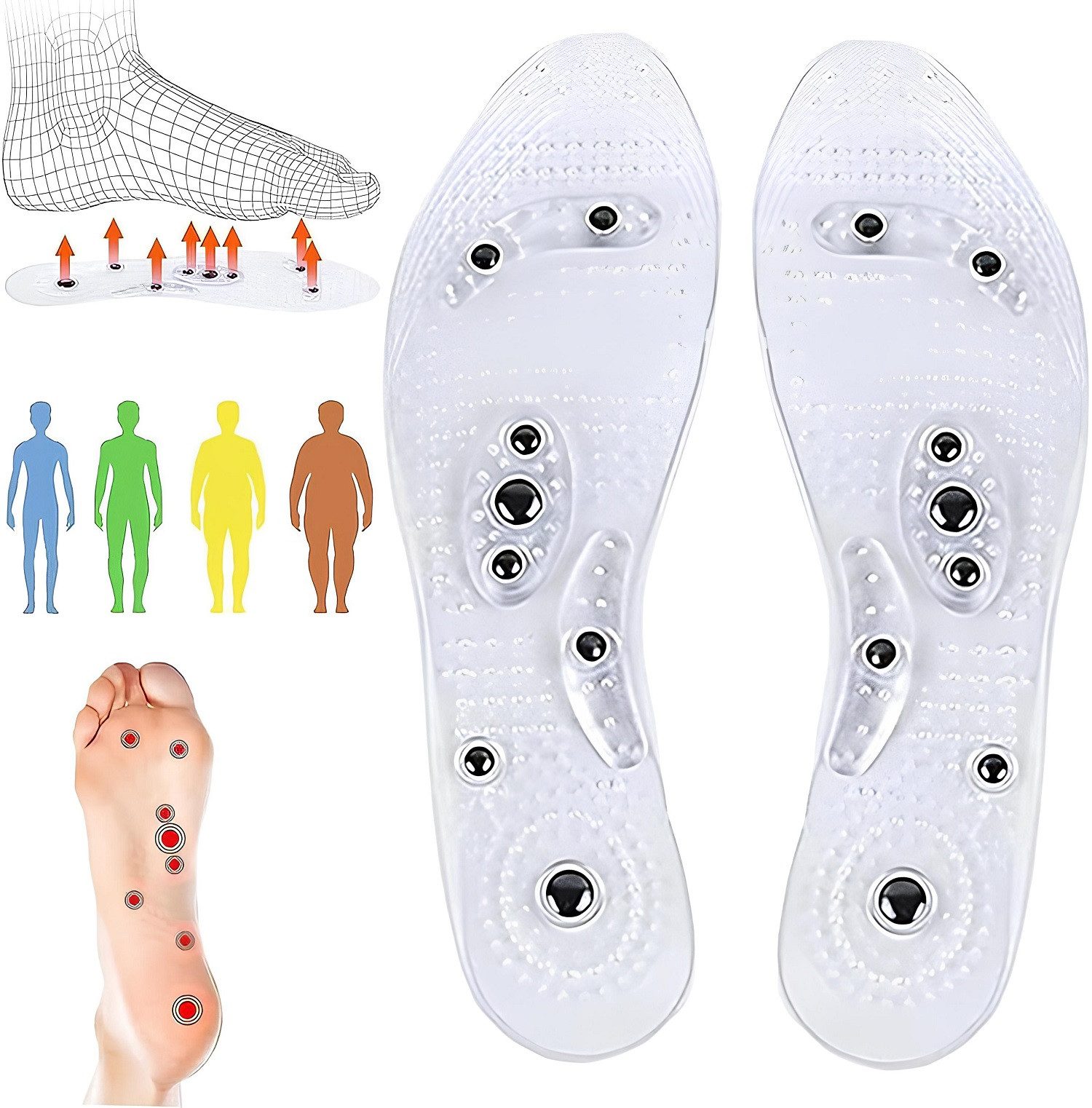 COOL-i ® Einlegesohlen Magnetische Akupressur-Einlegesohlen, Fußreflexzonen-Massage für Alltag und Freizeit