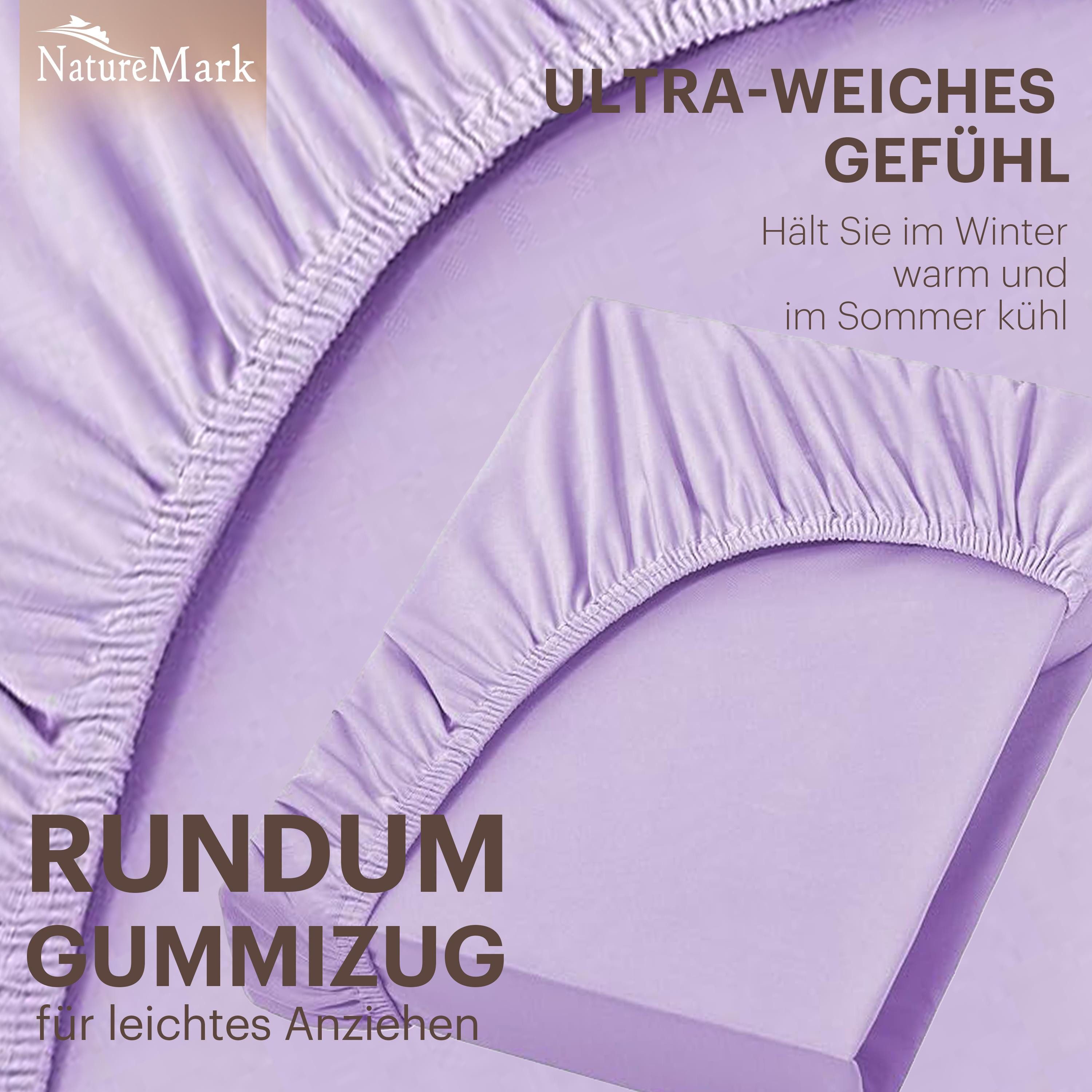 NatureMark Spannbettlaken Boxspringbett Spannbetttuch 200x220cm, Baumwolle, Gummizug: rundum, (1 Stück), 40 cm Steghöhe - 200 x 220cm Spannbetttuch, Flieder – Bild 5 von 5