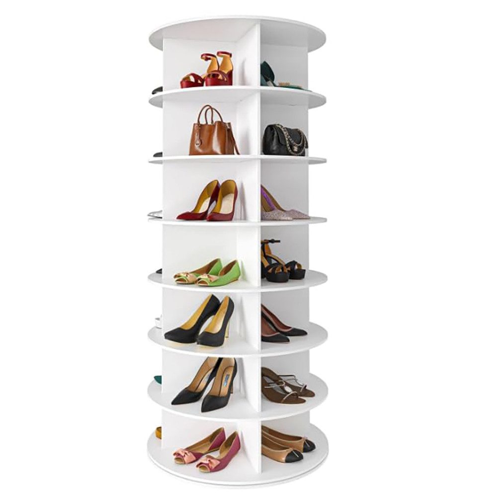 PEALOV Schuhregal drehbares Schuhkarussell mit 360°-Funktion und 7 Ebenen, 1-tlg., Platzsparende Schuhaufbewahrung, 60 x 60 x 160 cm in Weiß