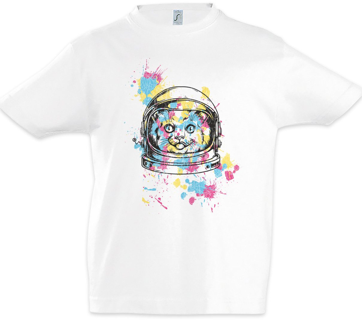 Print-Shirt Space Cat II Kinder T-Shirt Geek Astronaut Latze Kitty Kitten Nerd