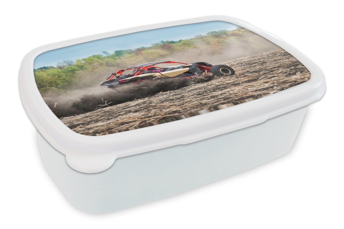 MuchoWow Lunchbox Quad - Rennen - Sand, Kunststoff, (2-tlg), Brotbox für Kinder und Erwachsene, Brotdose, für Jungs und Mädchen weiß