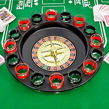 vidaXL Tischplatte Roulette-Trinkspiel-Party, 16 x Schnapsgläser, 2 Bälle