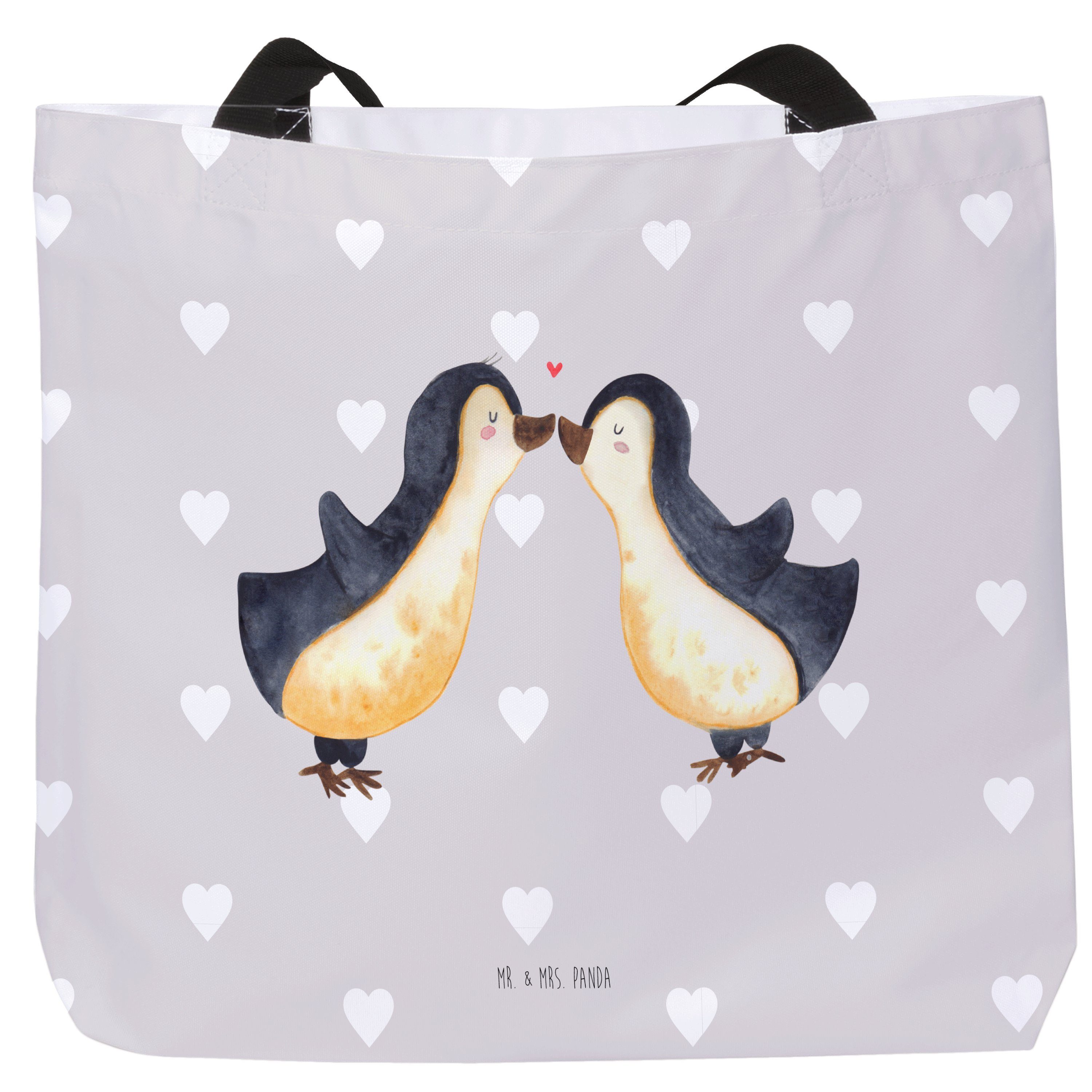 Mr. & Mrs. Panda Shopper Liebe Pinguin - Pastell Geschenk, Grau Schultasche, Alltagstasche, (1-tlg) 