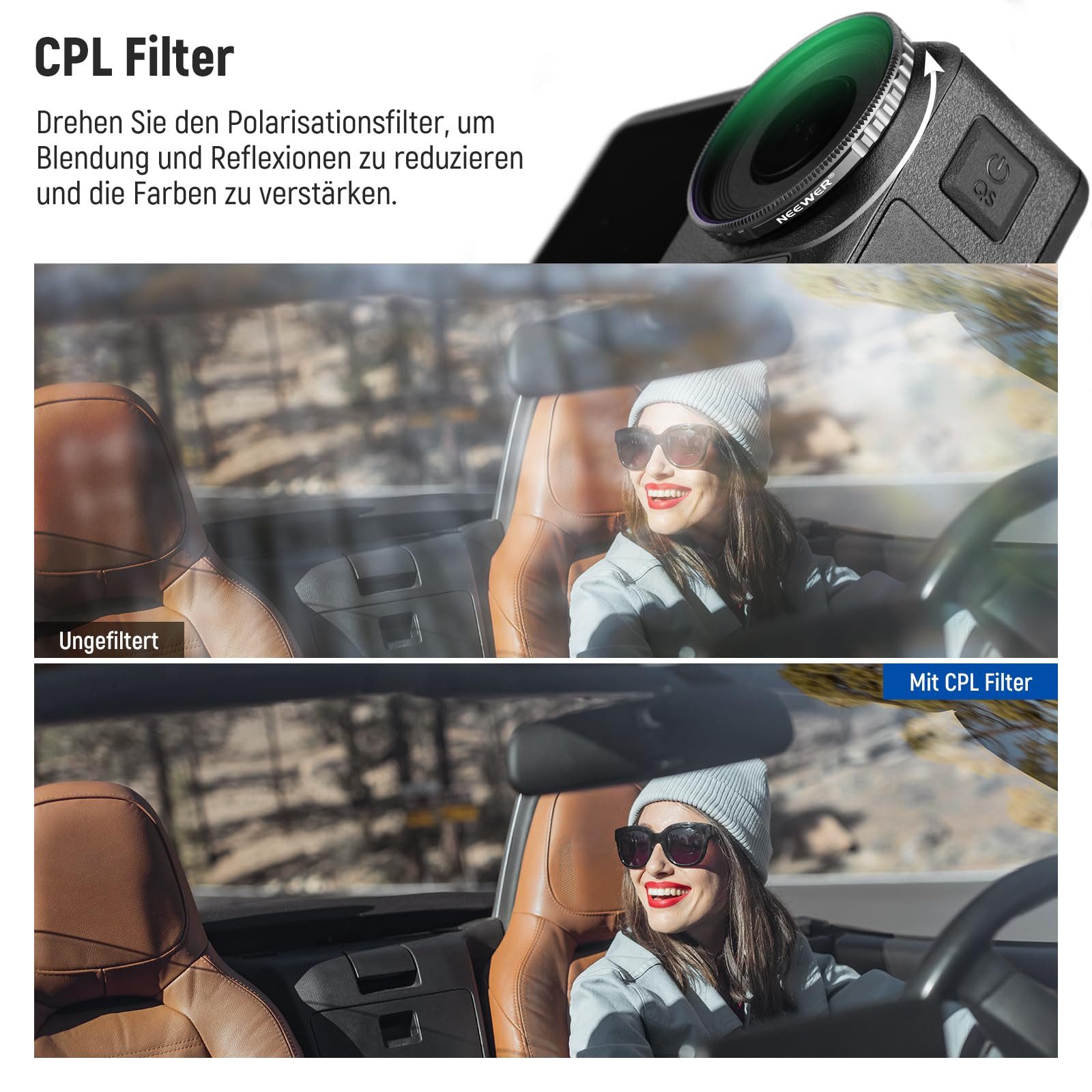 Neewer FL-A12 CPL/ND Filter Set für DJI Osmo Action 4/5 Pro, ND8-ND32 Polfilter (Mehrfach beschichtet) – Bild 4 von 5