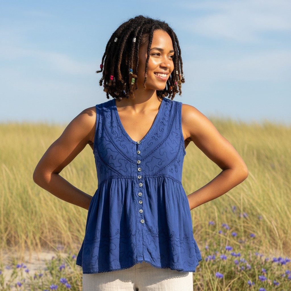 Guru-Shop T-Shirt Top Boho chic, besticktes Top - blau alternative Bekleidu günstig online kaufen