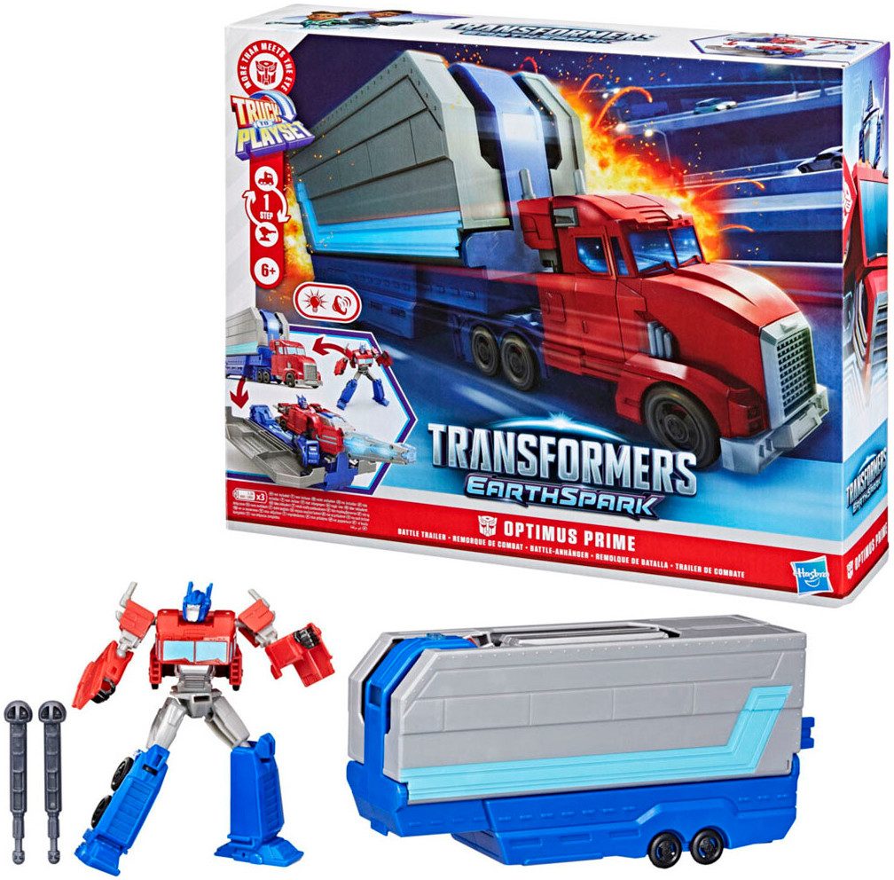 Hasbro Actionfigur Transformers EarthSpark Optimus Prime Battle-Anhänger, mit Licht- und Sound