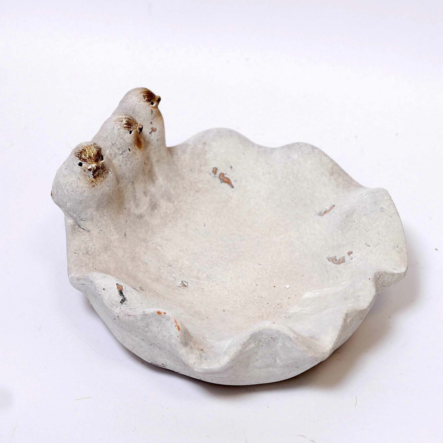 B&S Vogeltränke Vogeltränke klein Vogelbad Vogelbecken mit 3 Vögel creme 21 x 22 cm