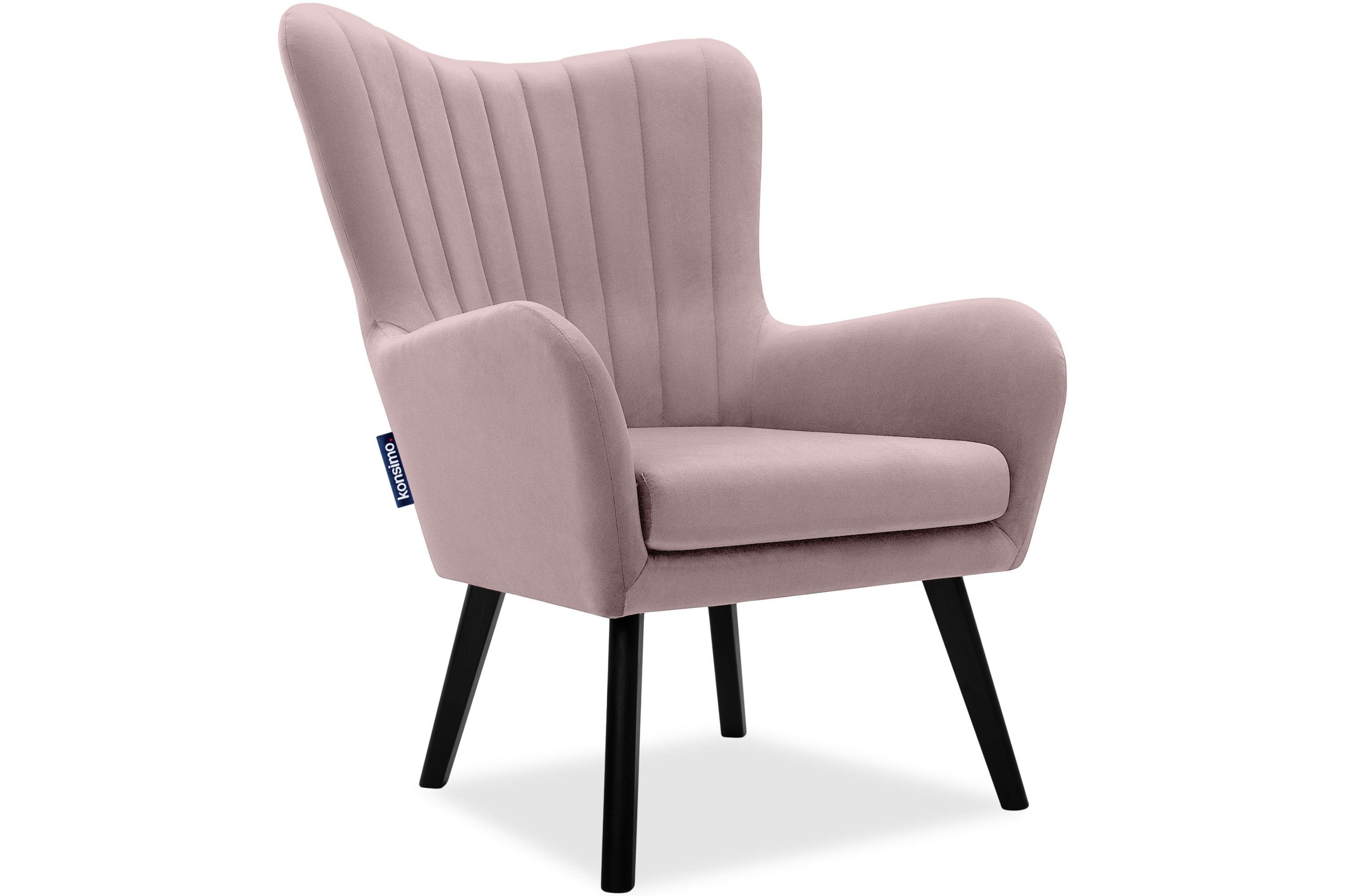KONSIMO® Ohrensessel GADI, Velourstoff, PUR-Schaum im Sitz, Schwarz lackierte Holzbeine