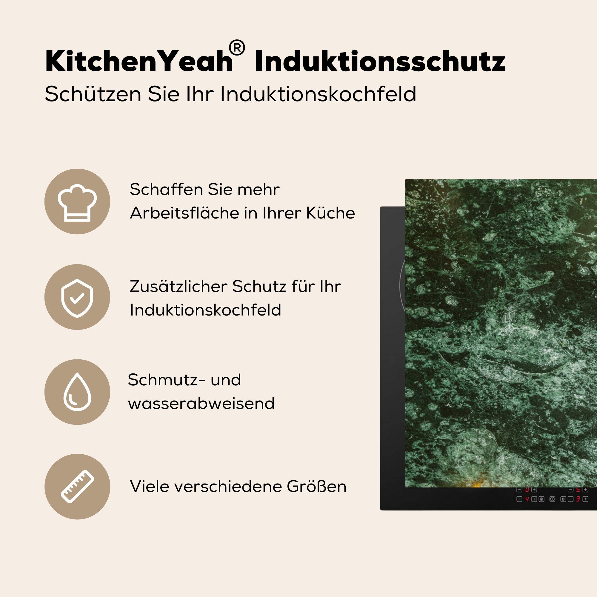 Grün Schutz (1 cm, Herdblende-/Abdeckplatte 81x52 Vinyl, Induktionskochfeld für küche, - tlg), Ceranfeldabdeckung Textur, - MuchoWow Eiscreme die