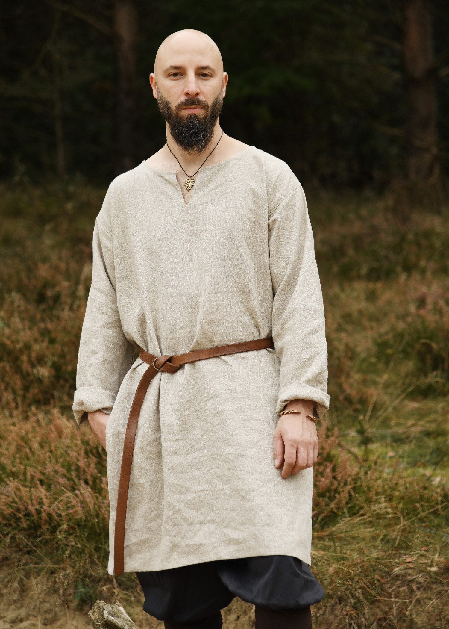 Battle Merchant Wikinger-Kostüm Mittelalter Leinen Tunika, natur