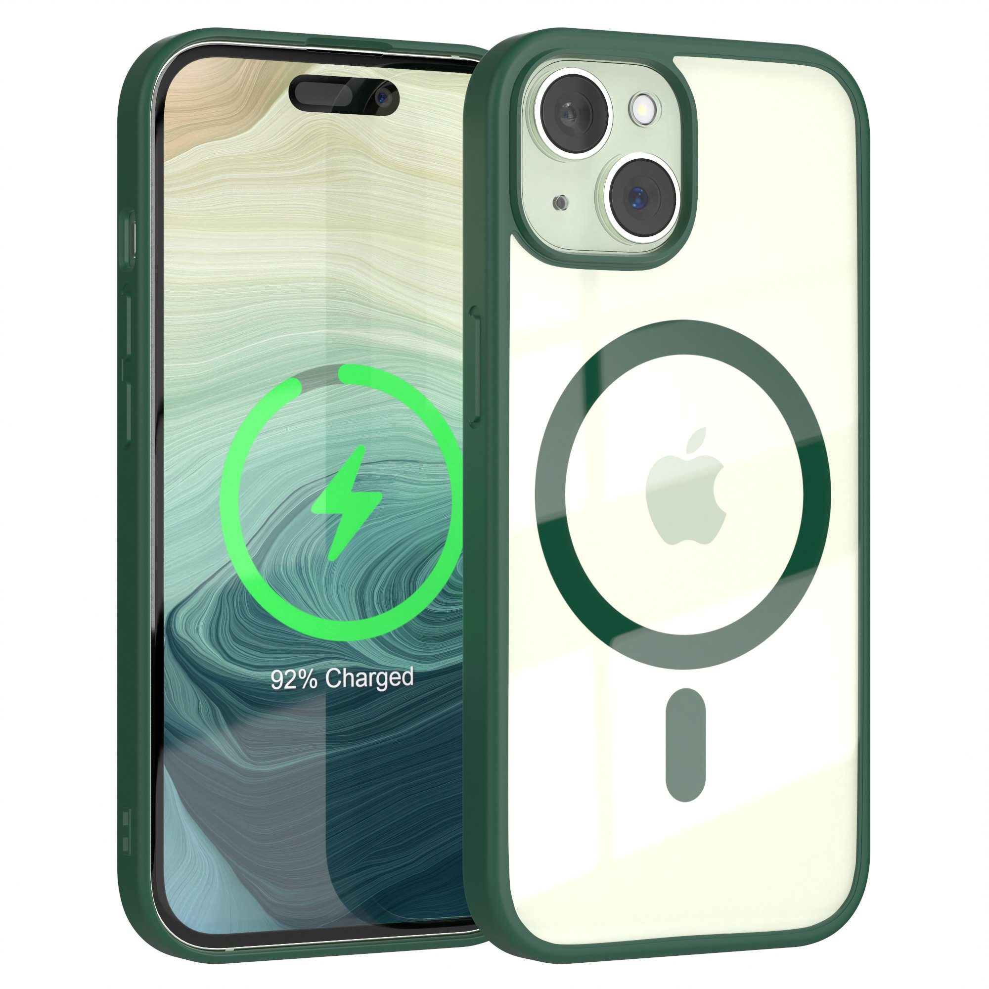 EAZY CASE Handyhülle Transparente Hülle mit MagSafe für iPhone 15 6,1 Zoll, TPU Hülle, flexibel, Clear Case Silikonhülle anti-kratz Backcover Grün