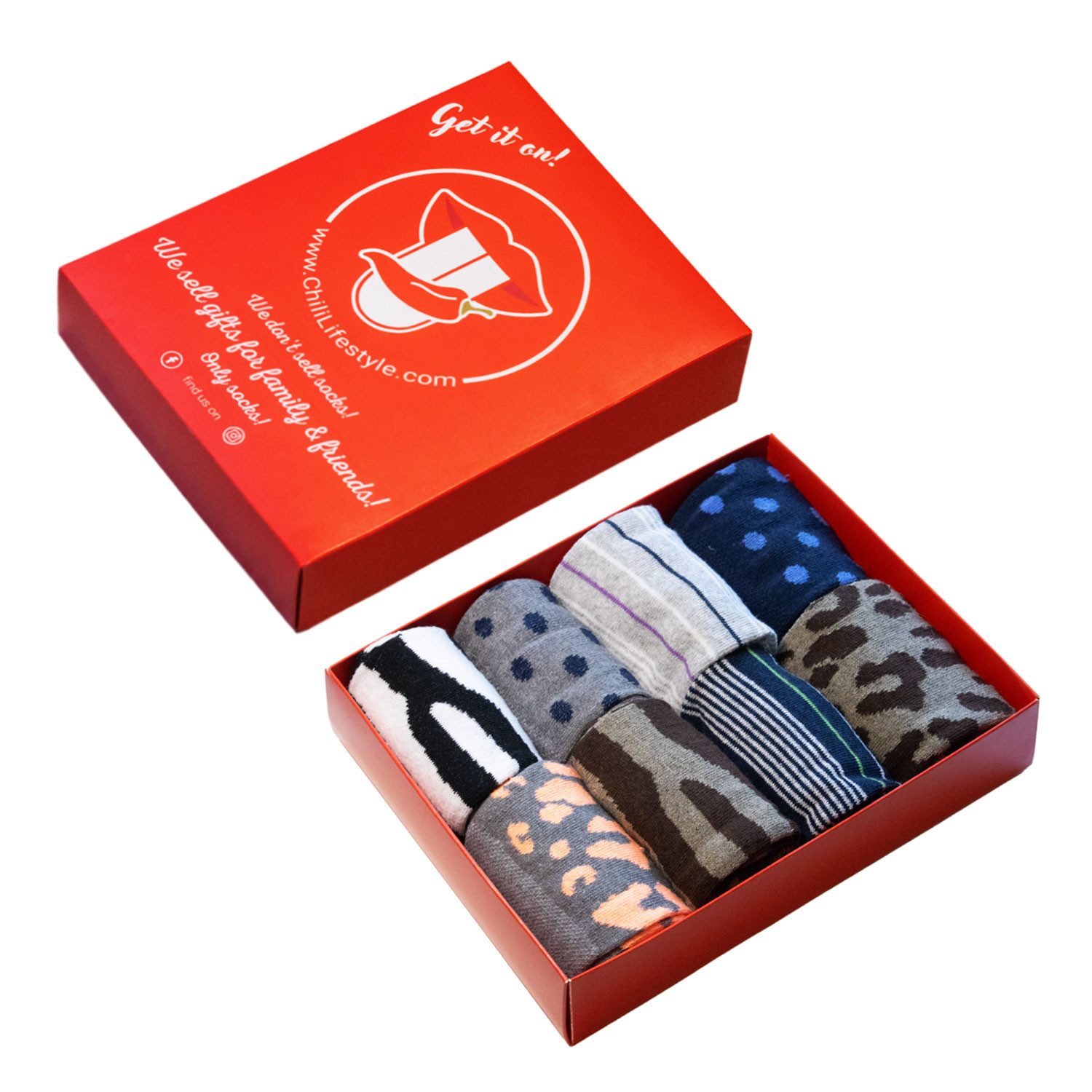 Chili Lifestyle Freizeitsocken LADY Geschenkbox gemusterte Socken Leoprint aus Baumwolle für Damen (Multipack, 8-Paar, 8 Farben) Weichbund ohne Gummidruck